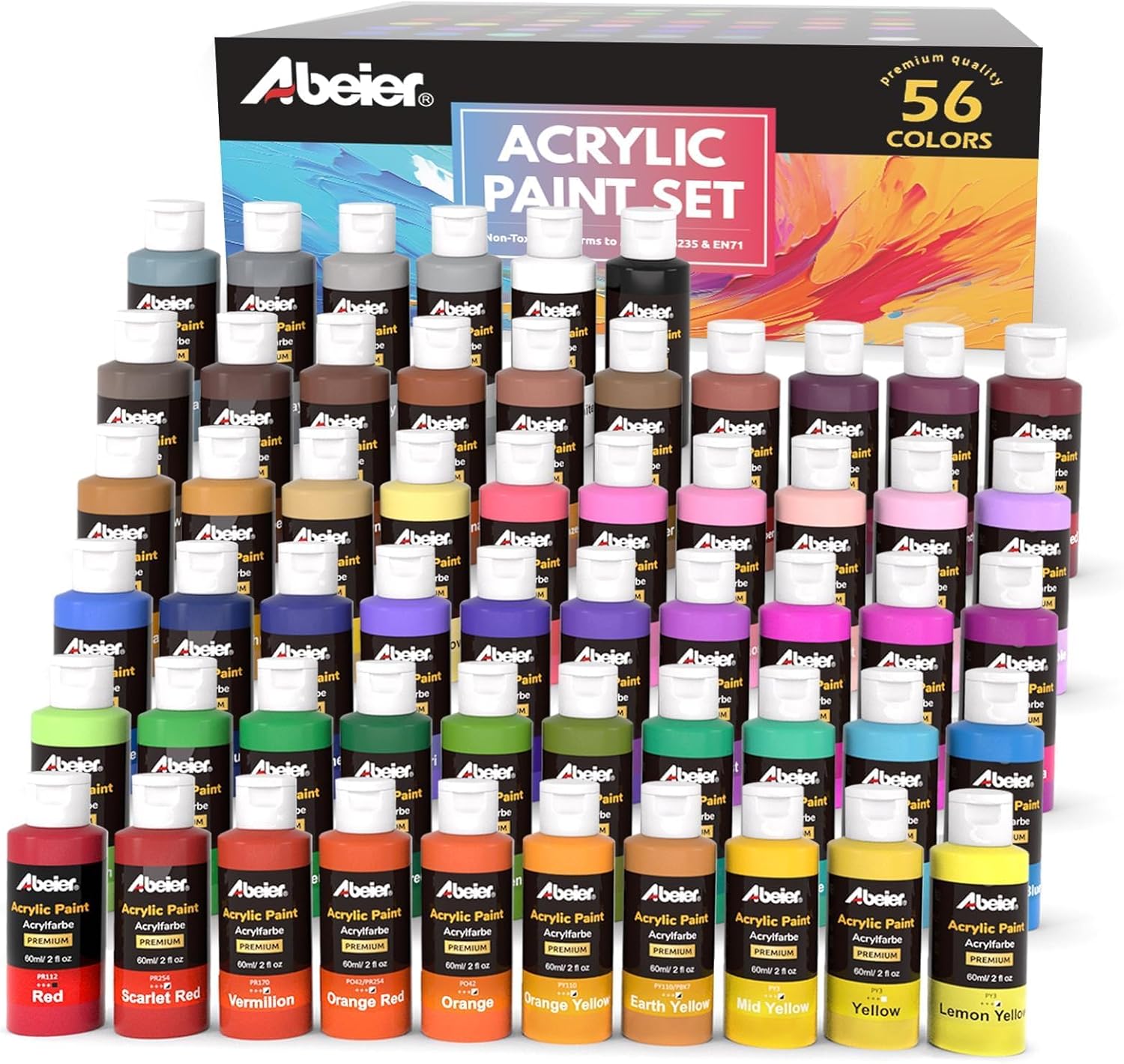 56-Color Acrylic Paint Set - Premium Vibrant Artist Paints