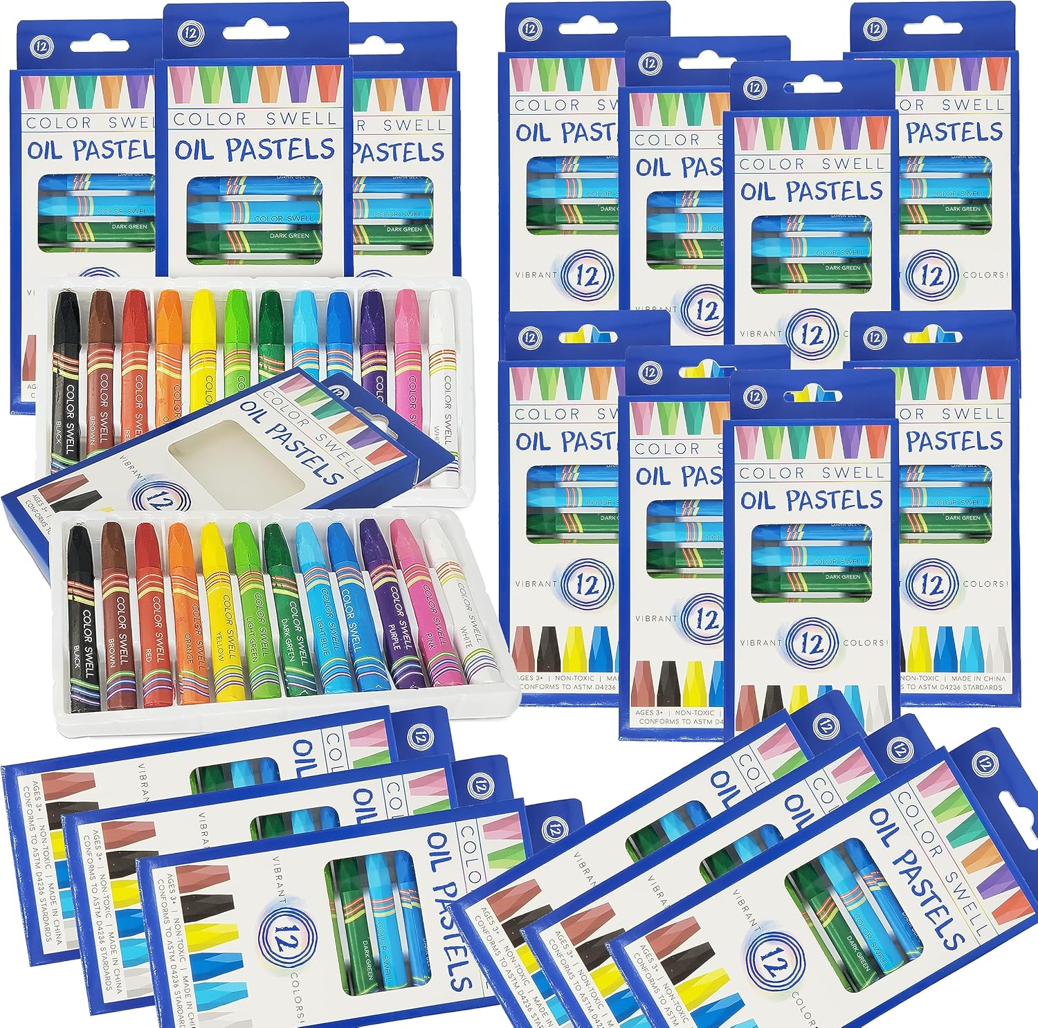 Oil Pastels Bulk Set - 12 Vibrant Colors, 12 Packs