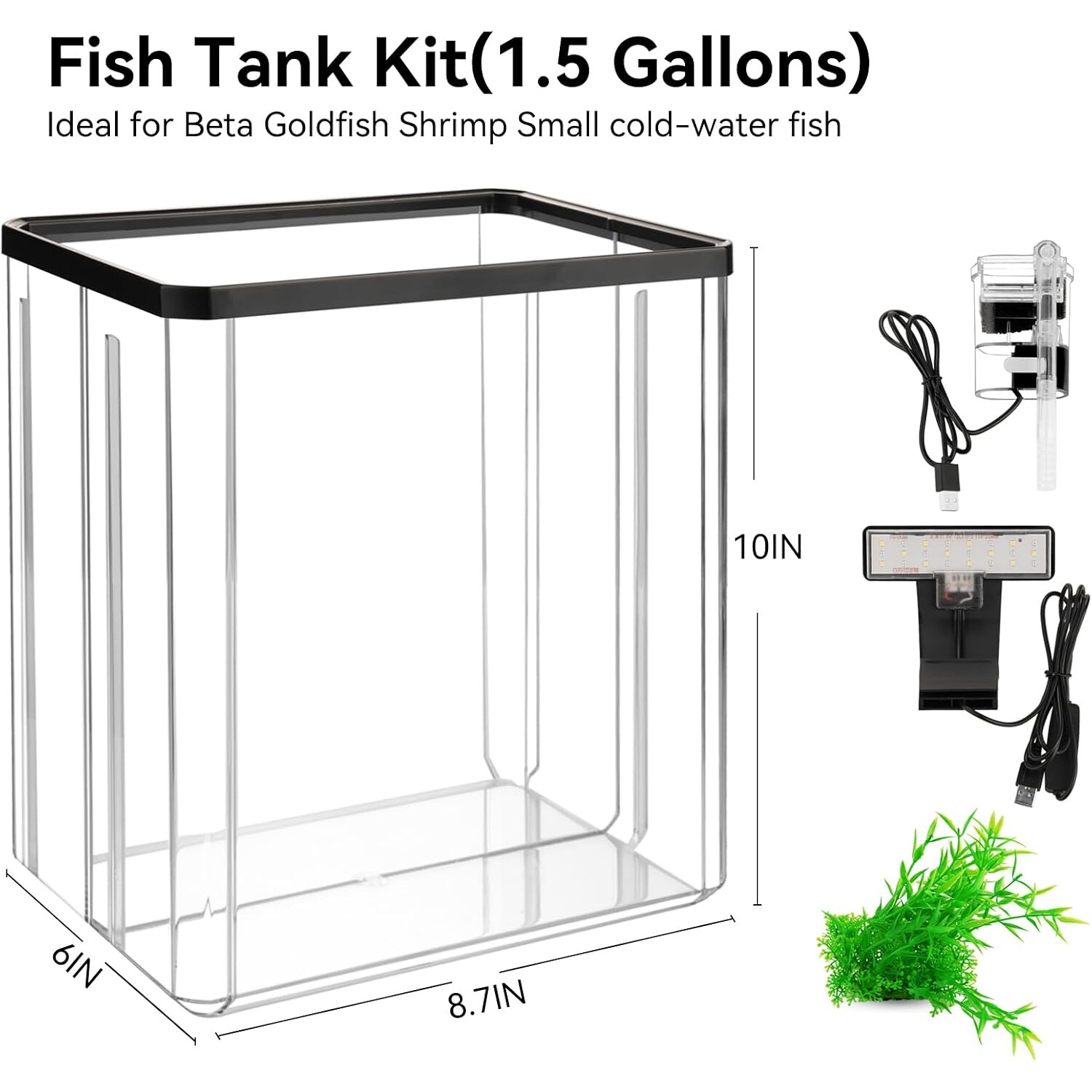 Compact 1.5 Gallon Desktop Aquarium Kit with LED Light & Filter — view 3