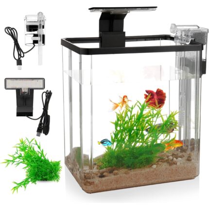 Compact 1.5 Gallon Desktop Aquarium Kit with LED Light & Filter
