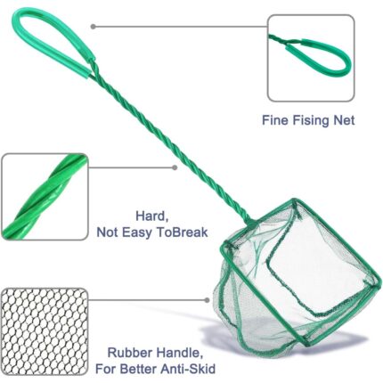 Green Aquarium Fish Net – 2-Pack with Rubber Handle – 3.9-inch — view 2