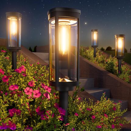 Black Solar Path Lights with Edison Bulb