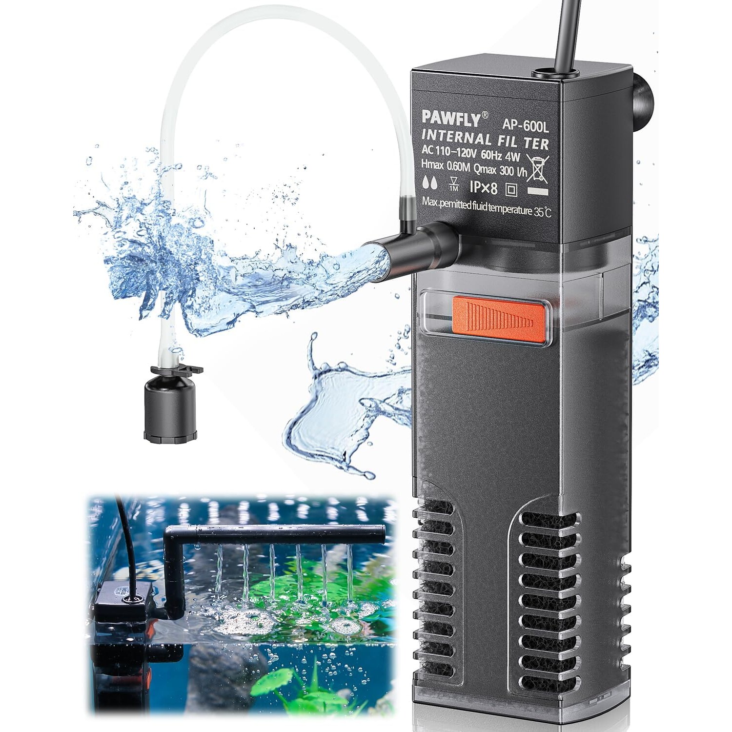 AP-300L Internal Aquarium Filter – 55 GPH for 3-10 Gal Tanks — view 8