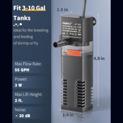AP-300L Internal Aquarium Filter – 55 GPH for 3-10 Gal Tanks — view 2