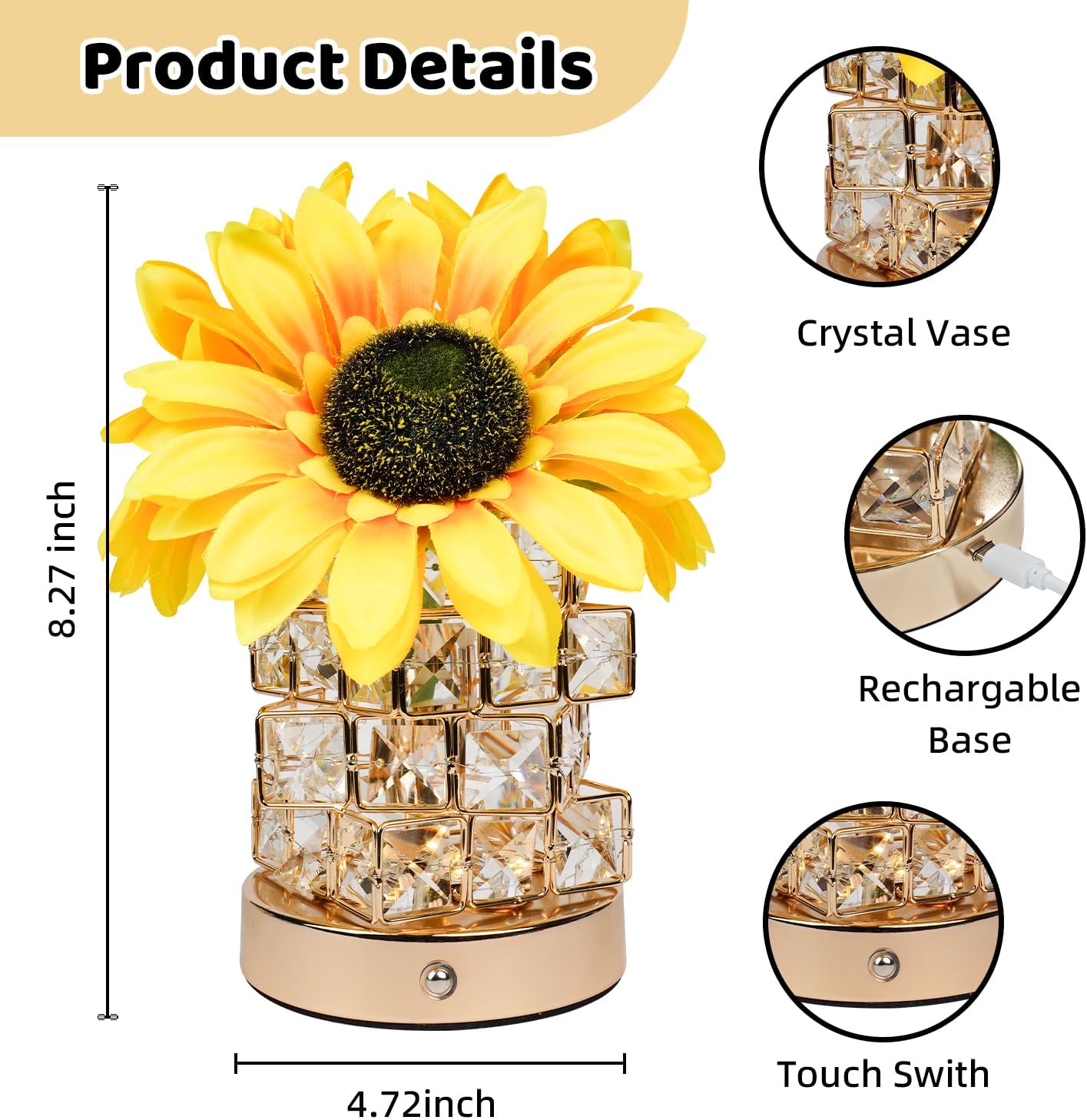 Radiant Sunflower Crystal Table Lamp