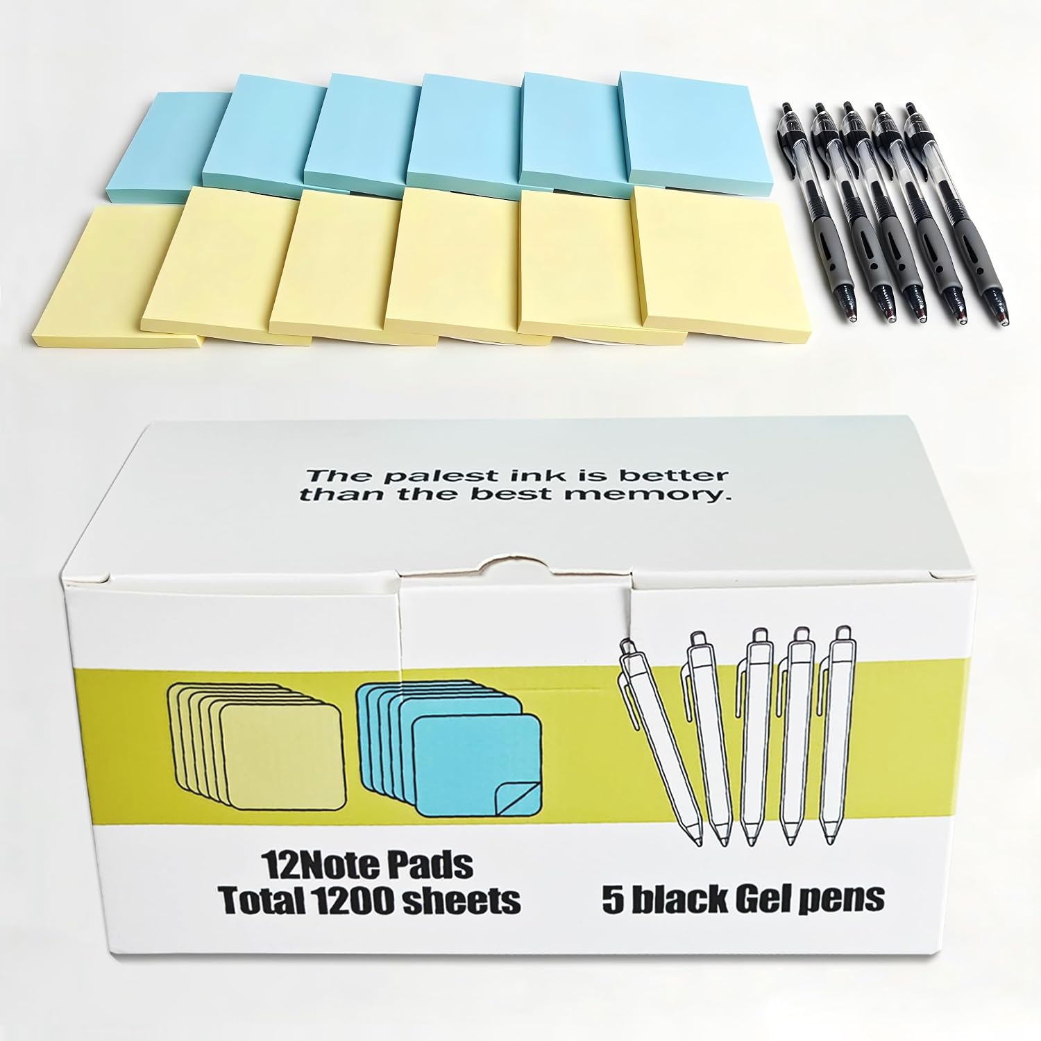Essential Desk Sticky Notes & Black Gel Pen Set