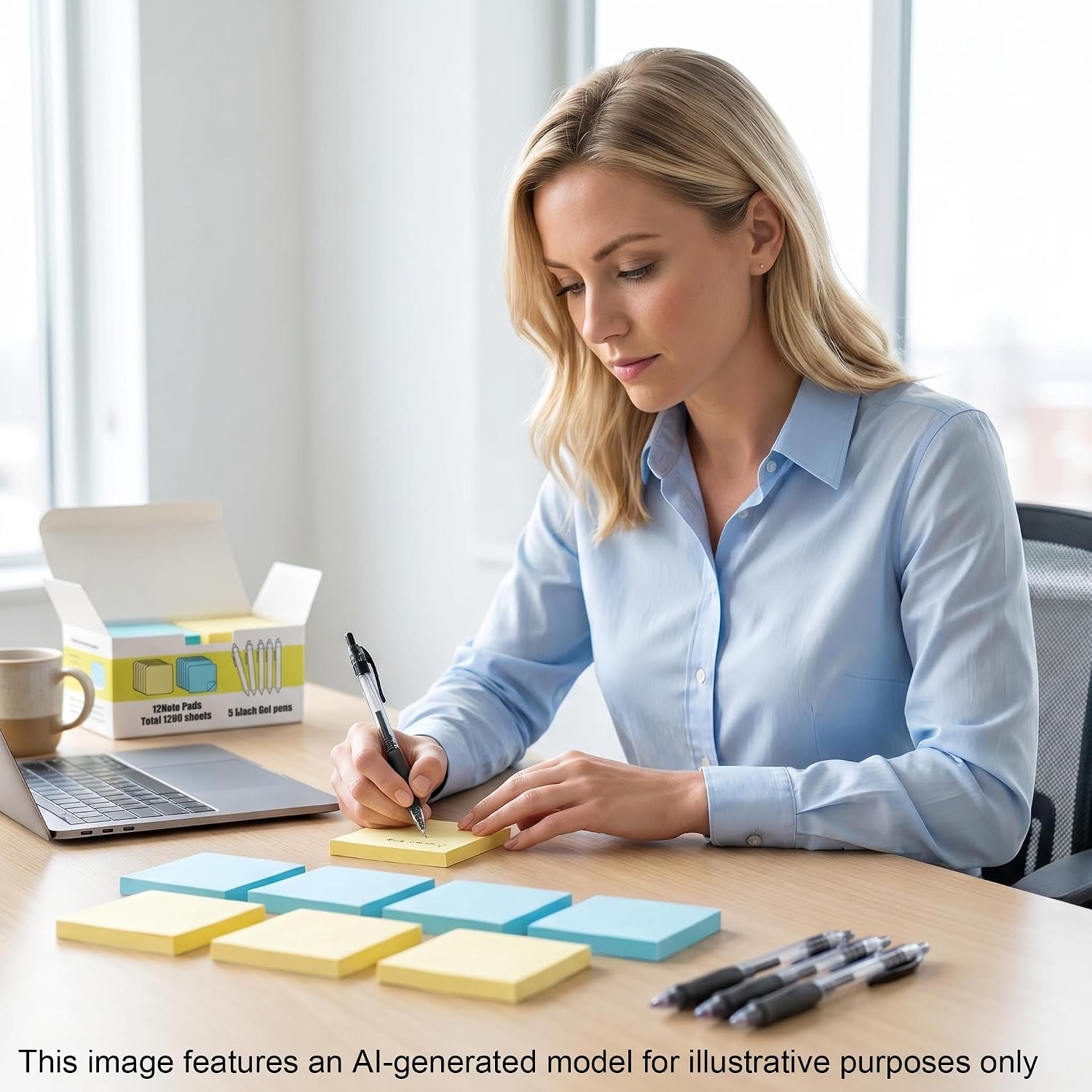 Essential Desk Sticky Notes & Black Gel Pen Set