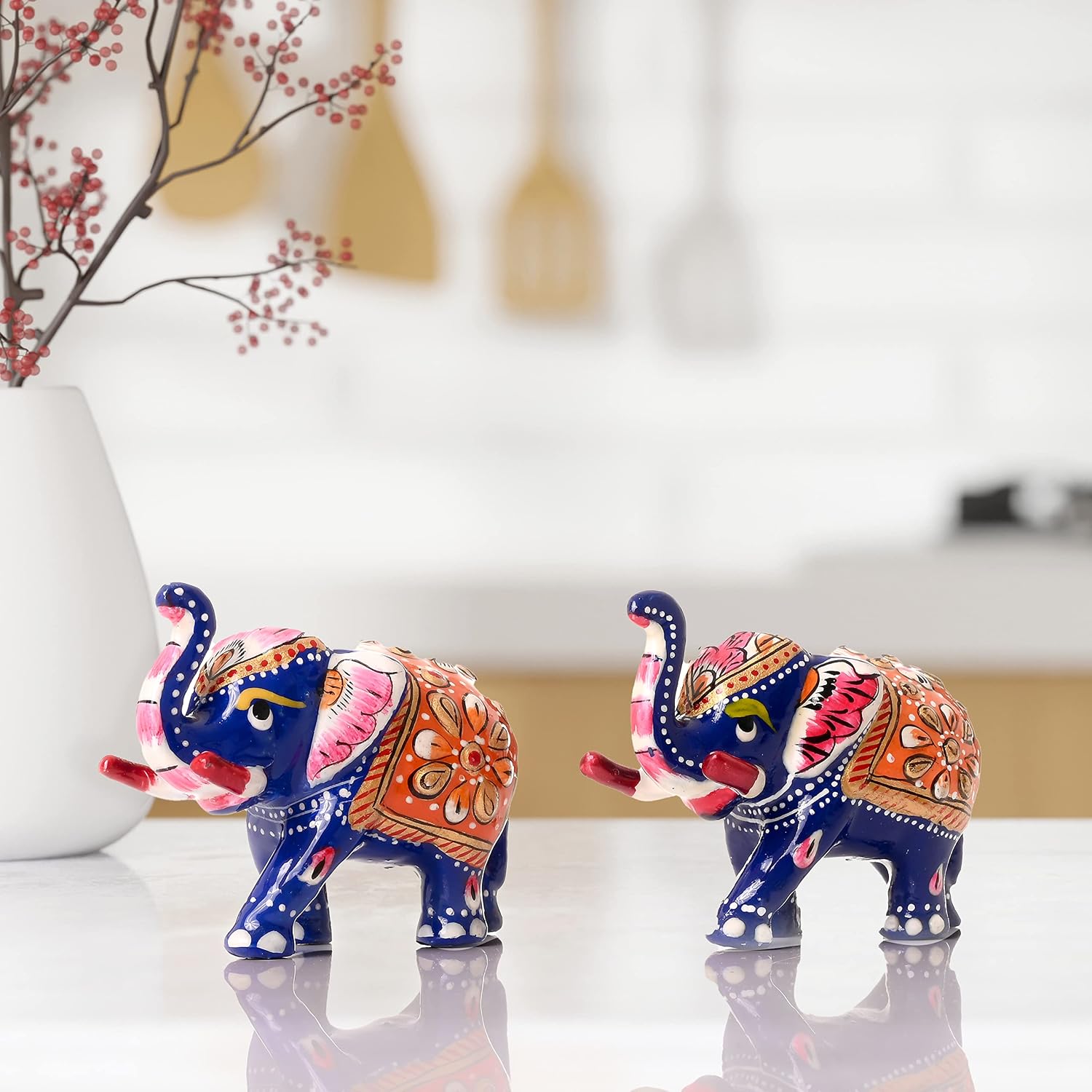 Hand-Painted Indian Elephant Figurines
