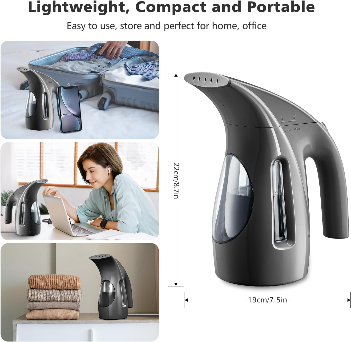Compact Gray Handheld Garment Steamer