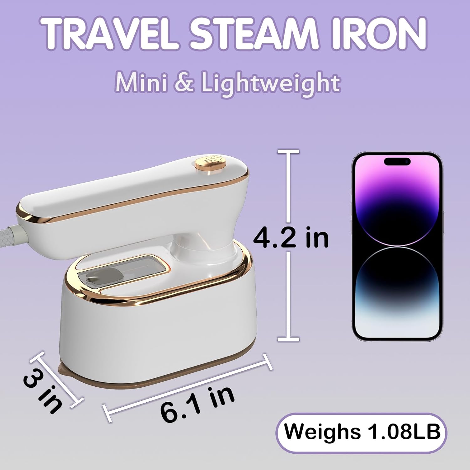 Portable White Gold Travel Steam Iron