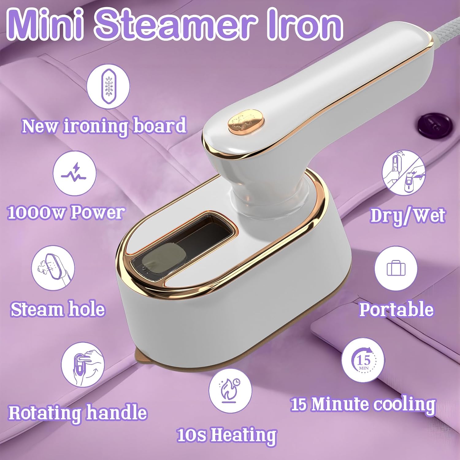 Portable White Gold Travel Steam Iron