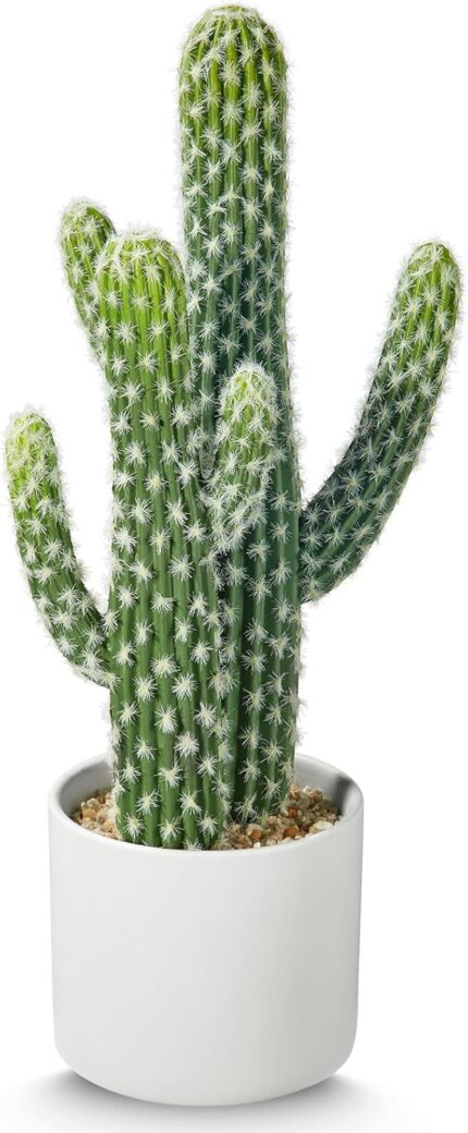 Tall Faux Cactus in Modern White Ceramic Pot