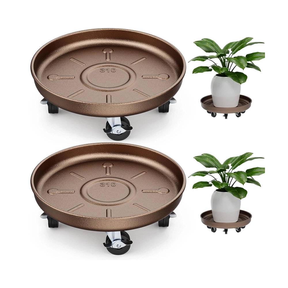 Bronze Rolling Plant Caddy - Heavy Duty 12-inch Plant Dolly with