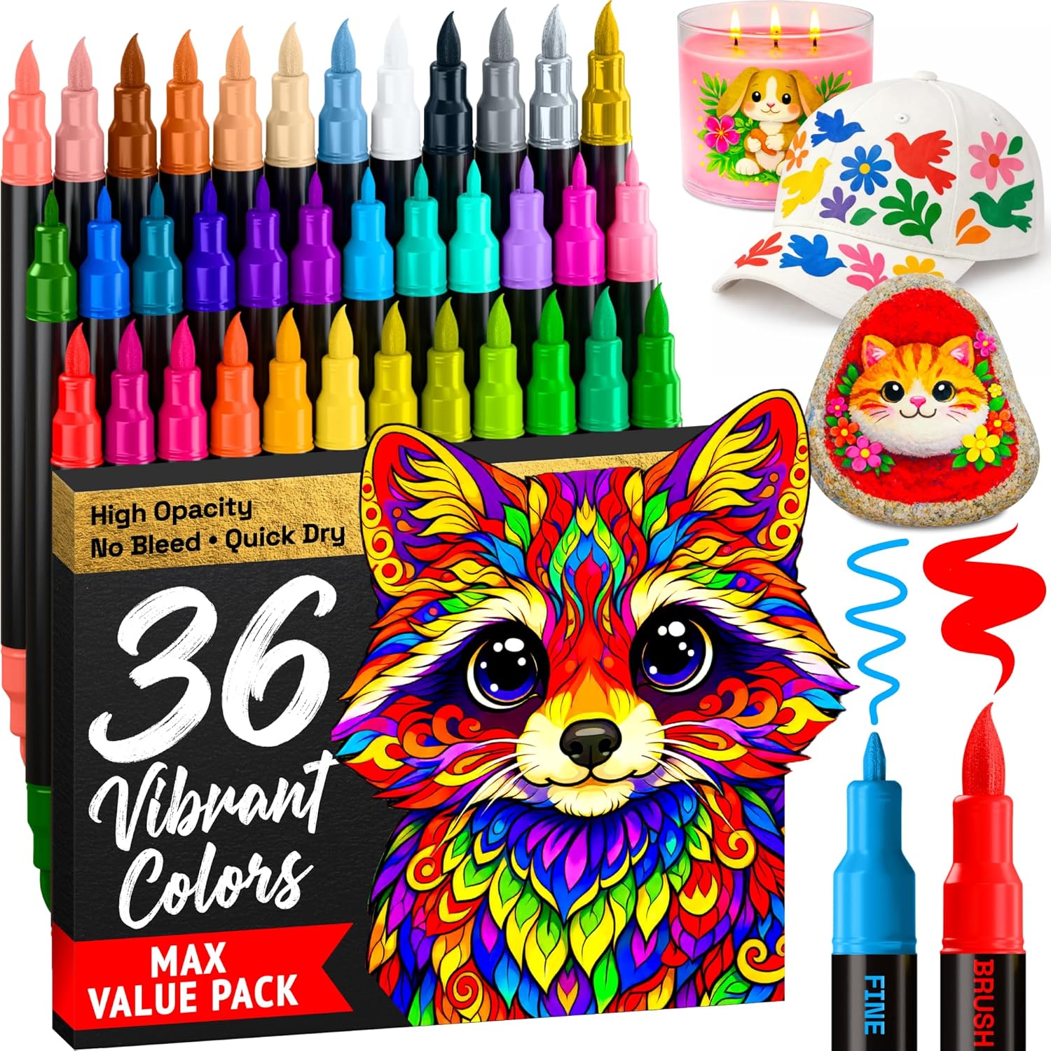 Dual Tip Acrylic Paint Pens - 36 Dual Tip Acrylic