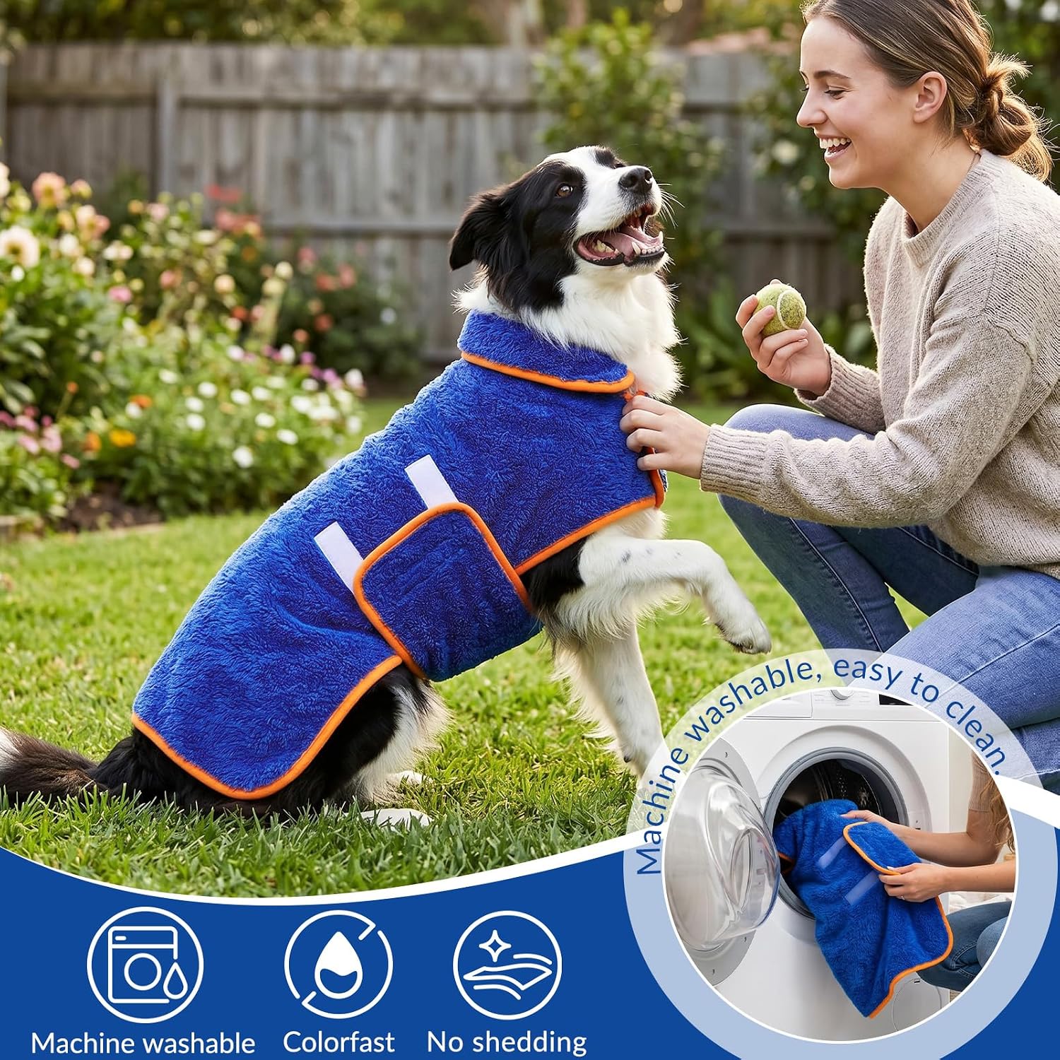 Dog Bathrobe, Super Absorbent for Small to Large Dogs, Dark Blue XL | Dog Robes with Soft Fleece, Warm & Cozy, Adjustable Fit