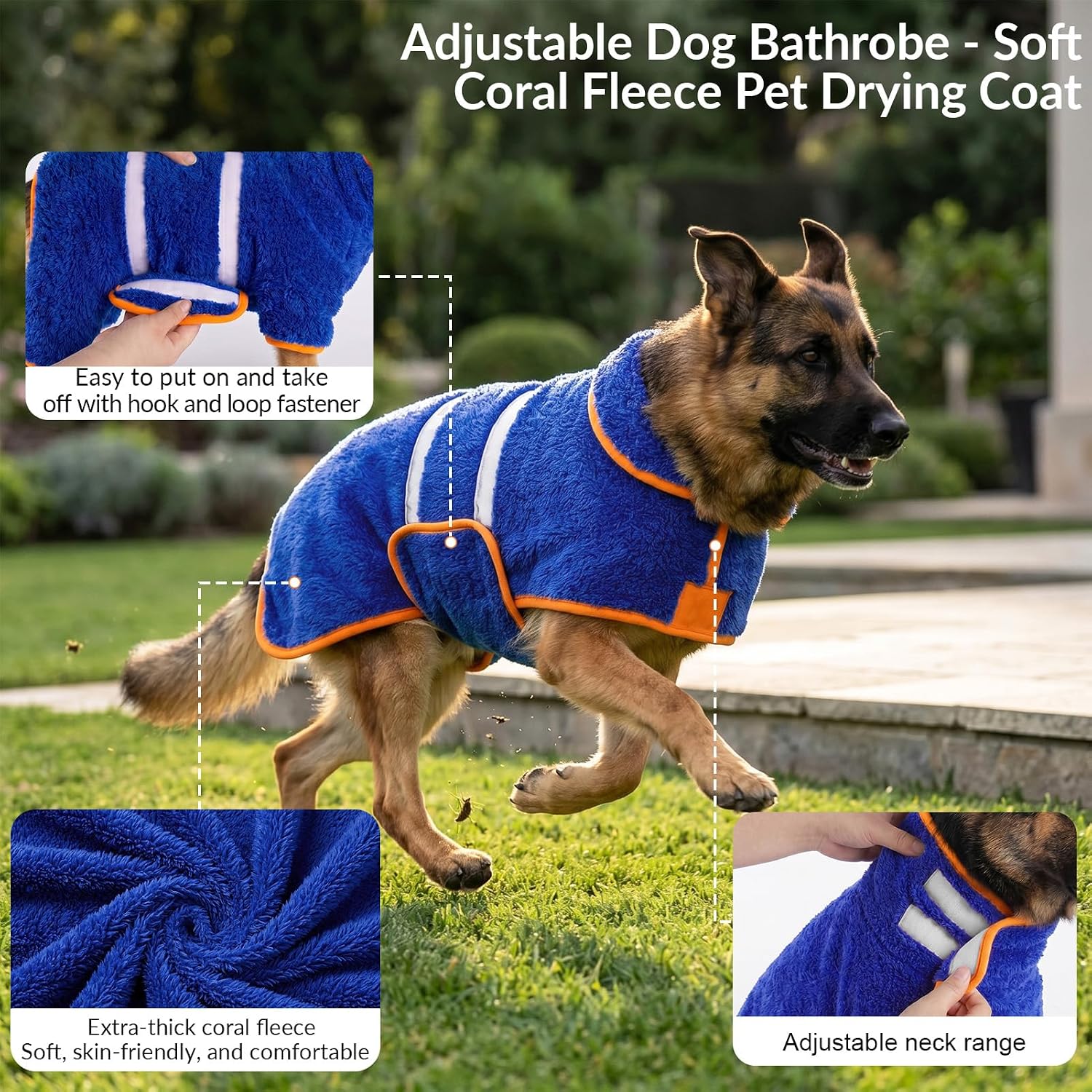 Dog Bathrobe, Super Absorbent for Small to Large Dogs, Dark Blue XL | Dog Robes with Soft Fleece, Warm & Cozy, Adjustable Fit