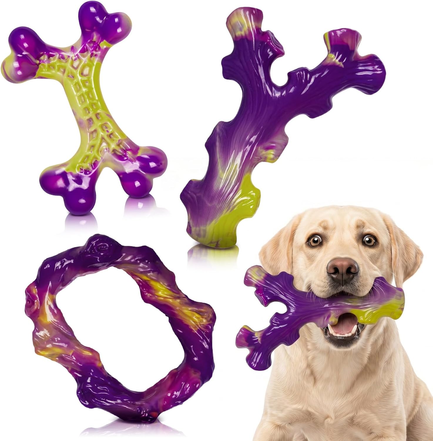 Frienhund Tough Dog Toys for Aggressive Chewers 3 Pack, Indestructible Dog Toys for Large Dogs, Dog Chew Toys, Aggressive Che
