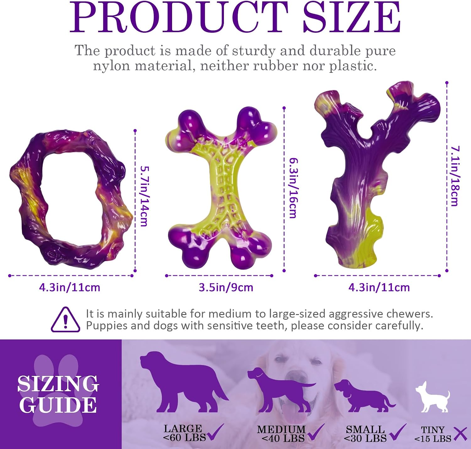 Frienhund Tough Dog Toys for Aggressive Chewers 3 Pack, Indestructible Dog Toys for Large Dogs, Dog Chew Toys, Aggressive Che