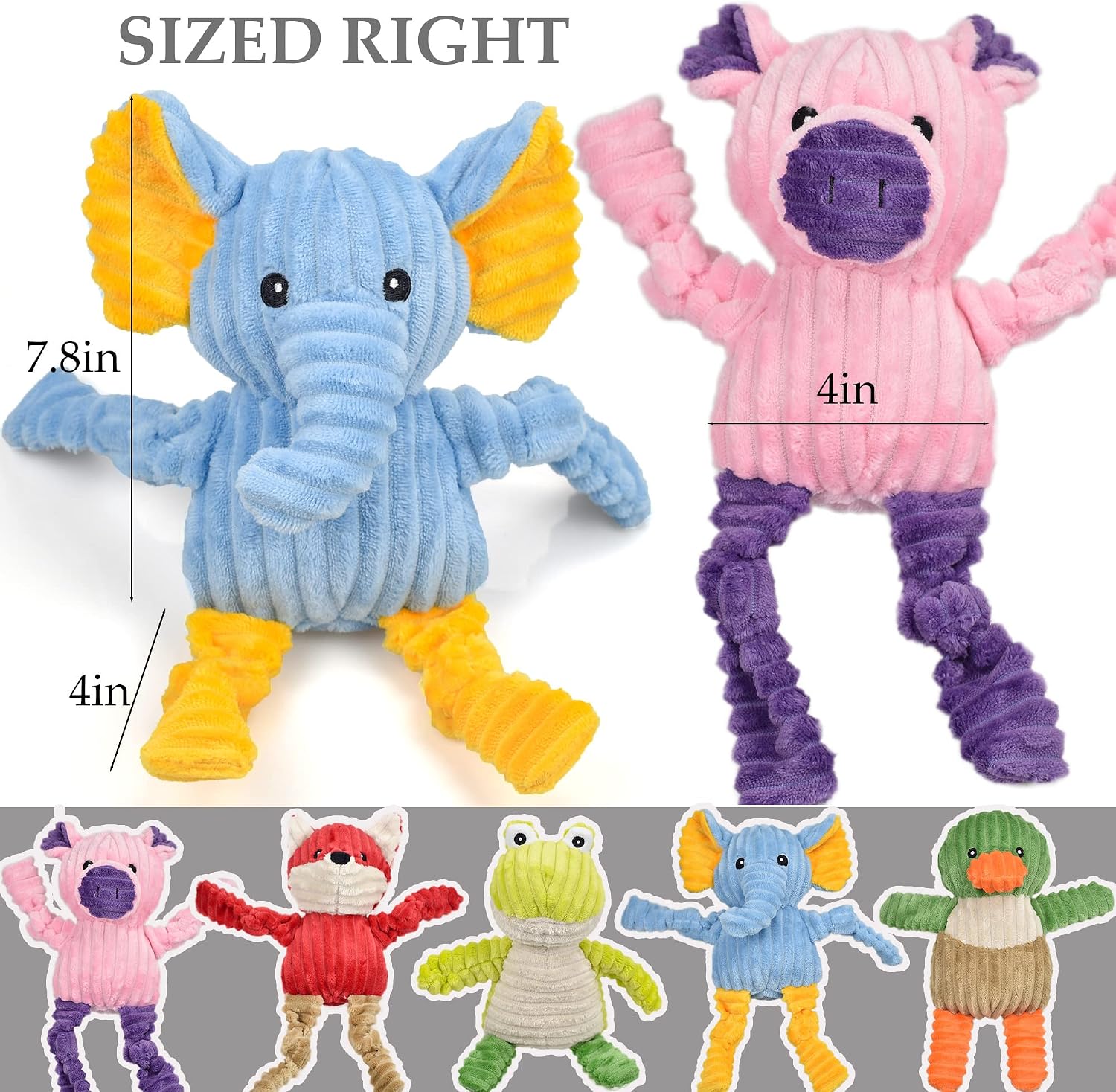 LECHONG 5 Pack Tough Dog Toys Stuffed Squeaky Dog Toys Assortment Plush Animal Dog Toy Value Bundle Puppy Pet Dog Toys for Sm