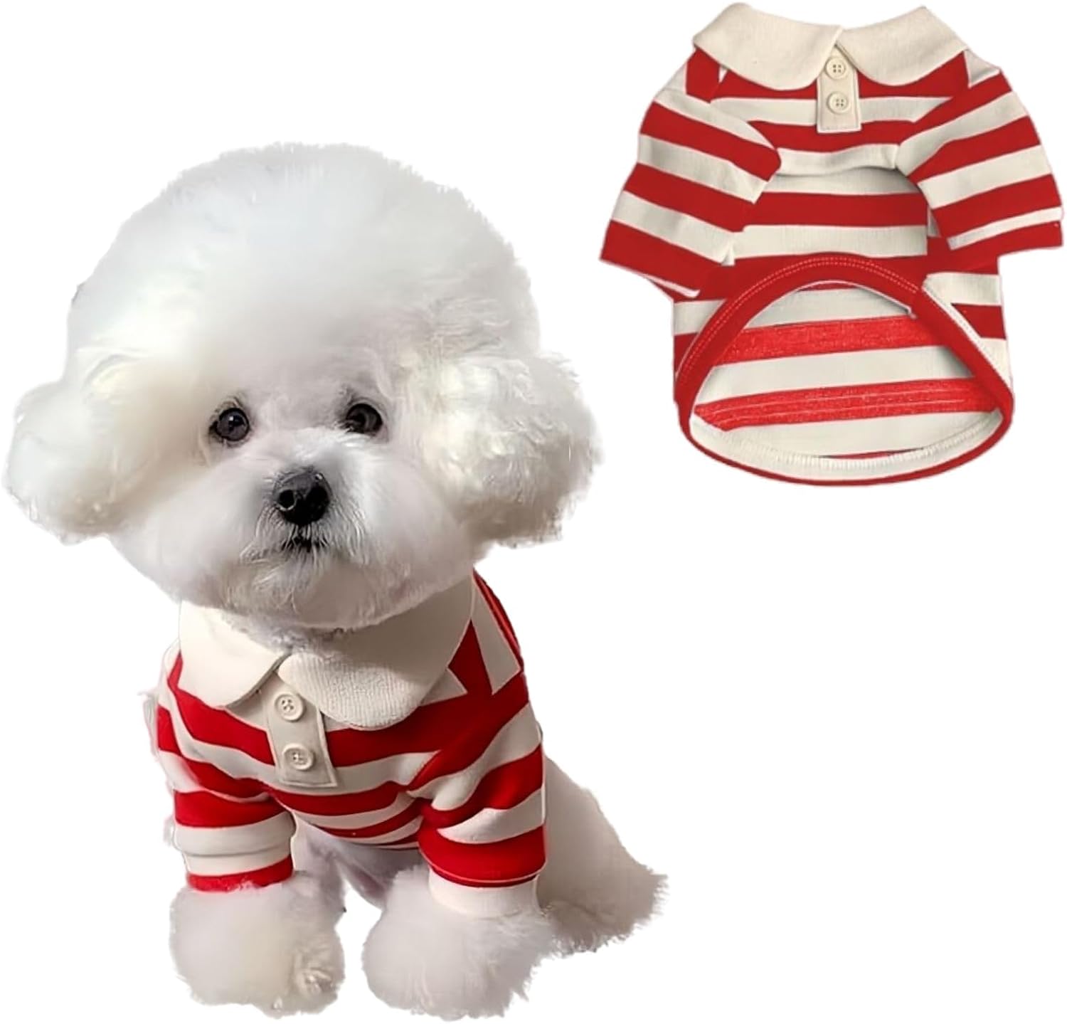 MANON ROSA Boy Dog Polo Shirt for Small Dogs, Dark Blue, S, 3.3-5.5 lb | Cute Puppy Clothes With Classic Stripes, Soft Breath