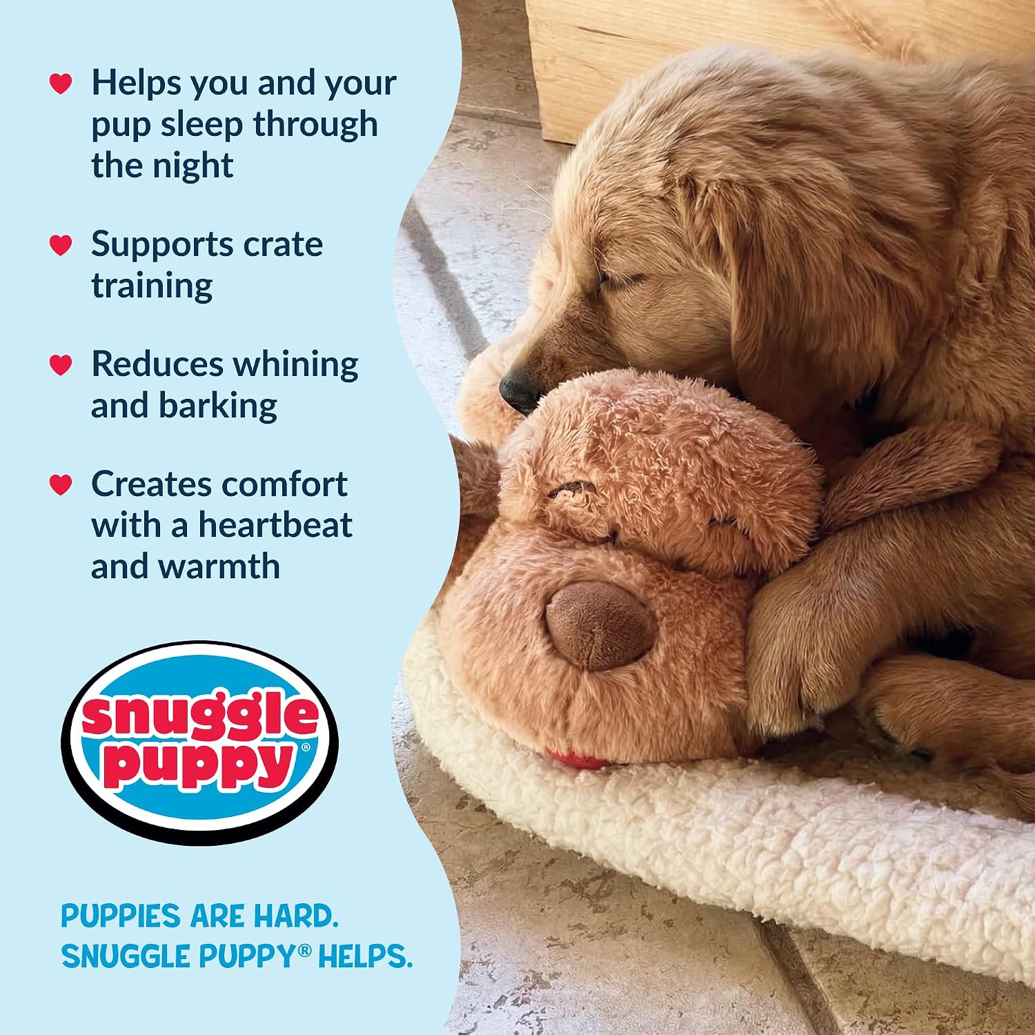 Snuggle Puppy Heartbeat Toy, Calming Comfort, Medium Breeds – Biscuit | Calming heartbeat toy, crate training comfort, heat p