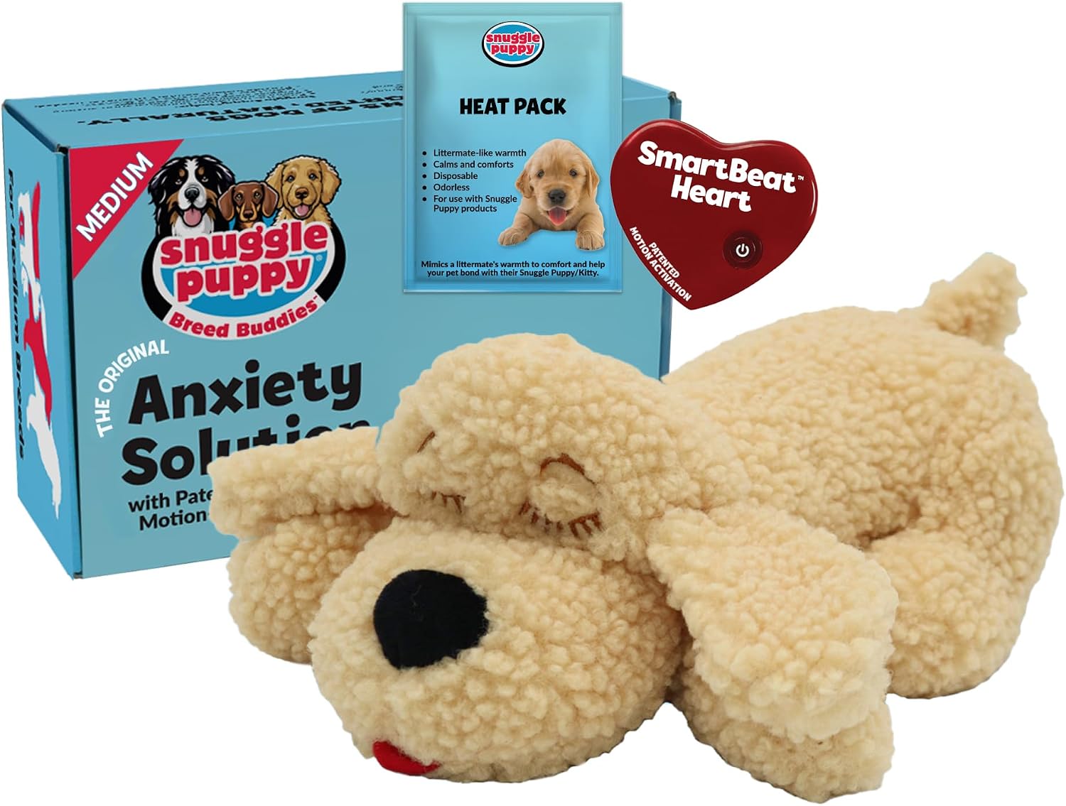Snuggle Puppy Heartbeat Toy, Calming Comfort, Medium Breeds – Biscuit | Calming heartbeat toy, crate training comfort, heat p