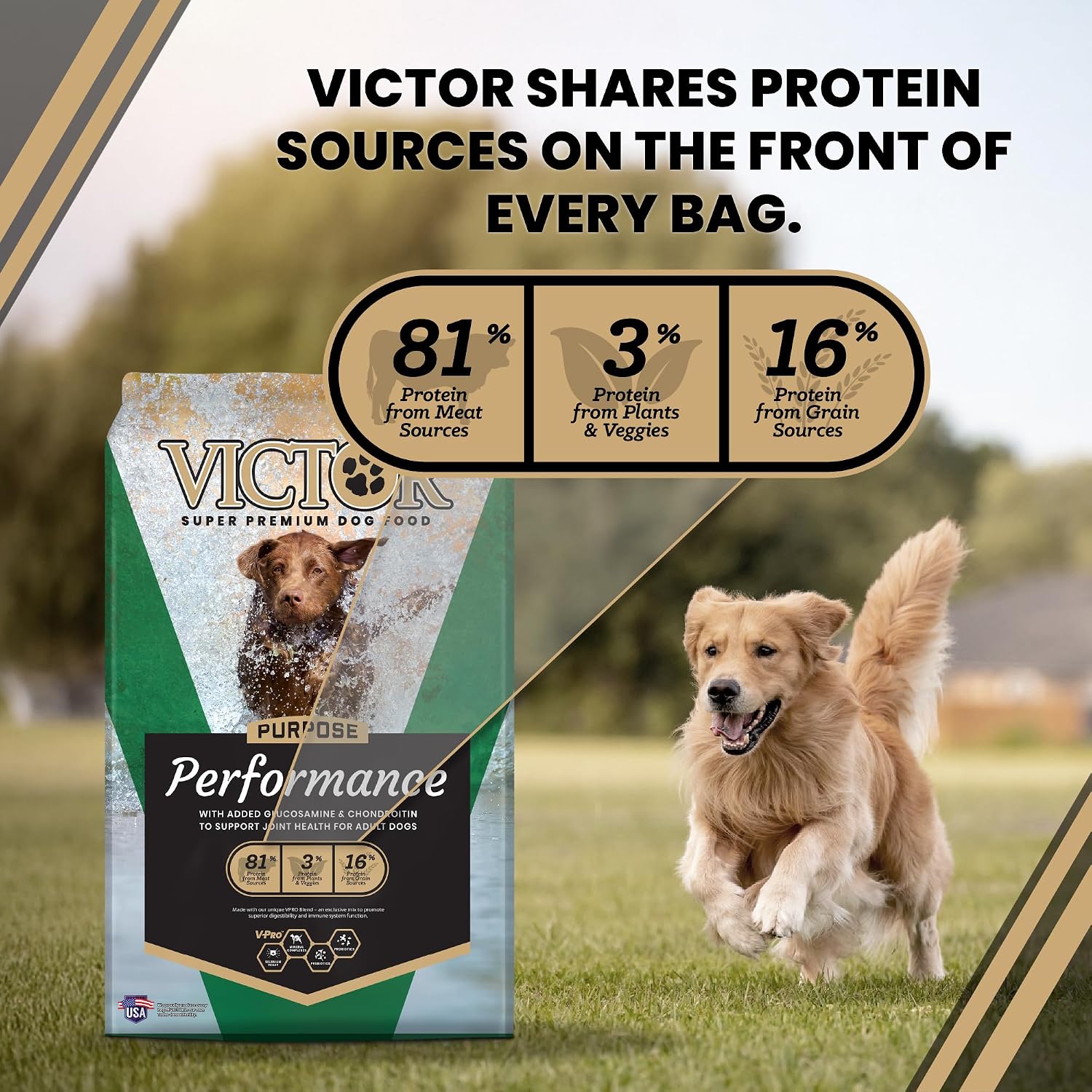 VICTOR Performance Dry Dog Food – Beef, Chicken & Pork Meal, 40 lb | Super Premium Dog Food, 26% Protein, For Active Adult Do
