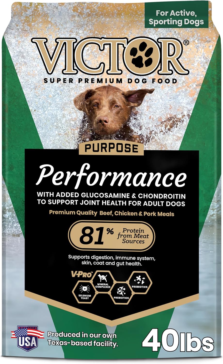 VICTOR Performance Dry Dog Food – Beef, Chicken & Pork Meal, 40 lb | Super Premium Dog Food, 26% Protein, For Active Adult Do
