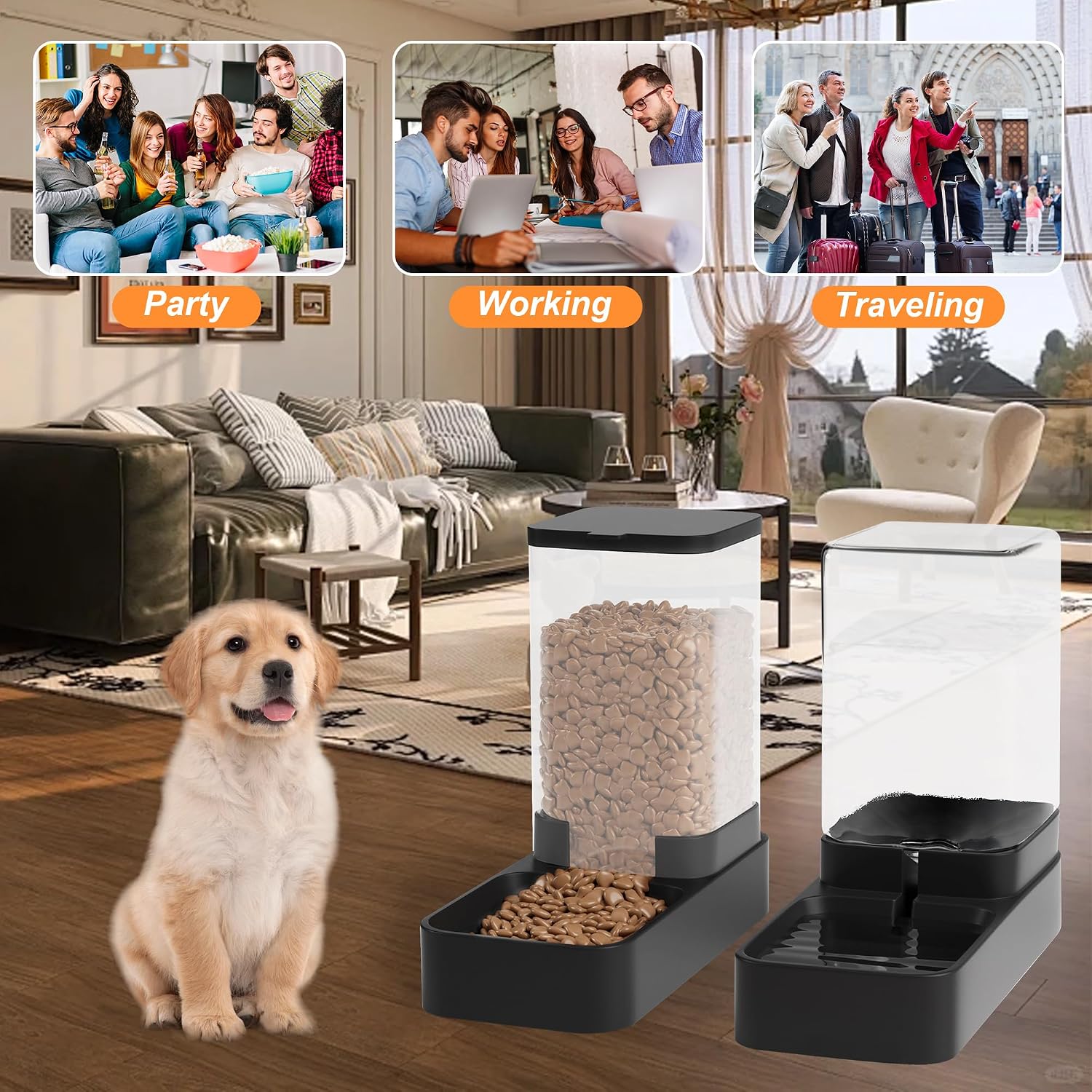 Wefeedy Automatic Cat Feeder and Water Dispenser in Set with Pet Food Bowl,Gravity Dog Waterer and Food Feeder for Small Medi