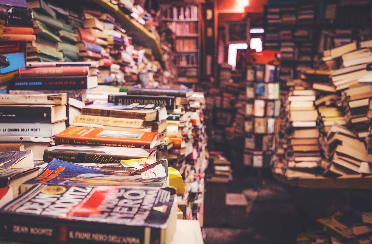 Shelves in a small independent bookshop