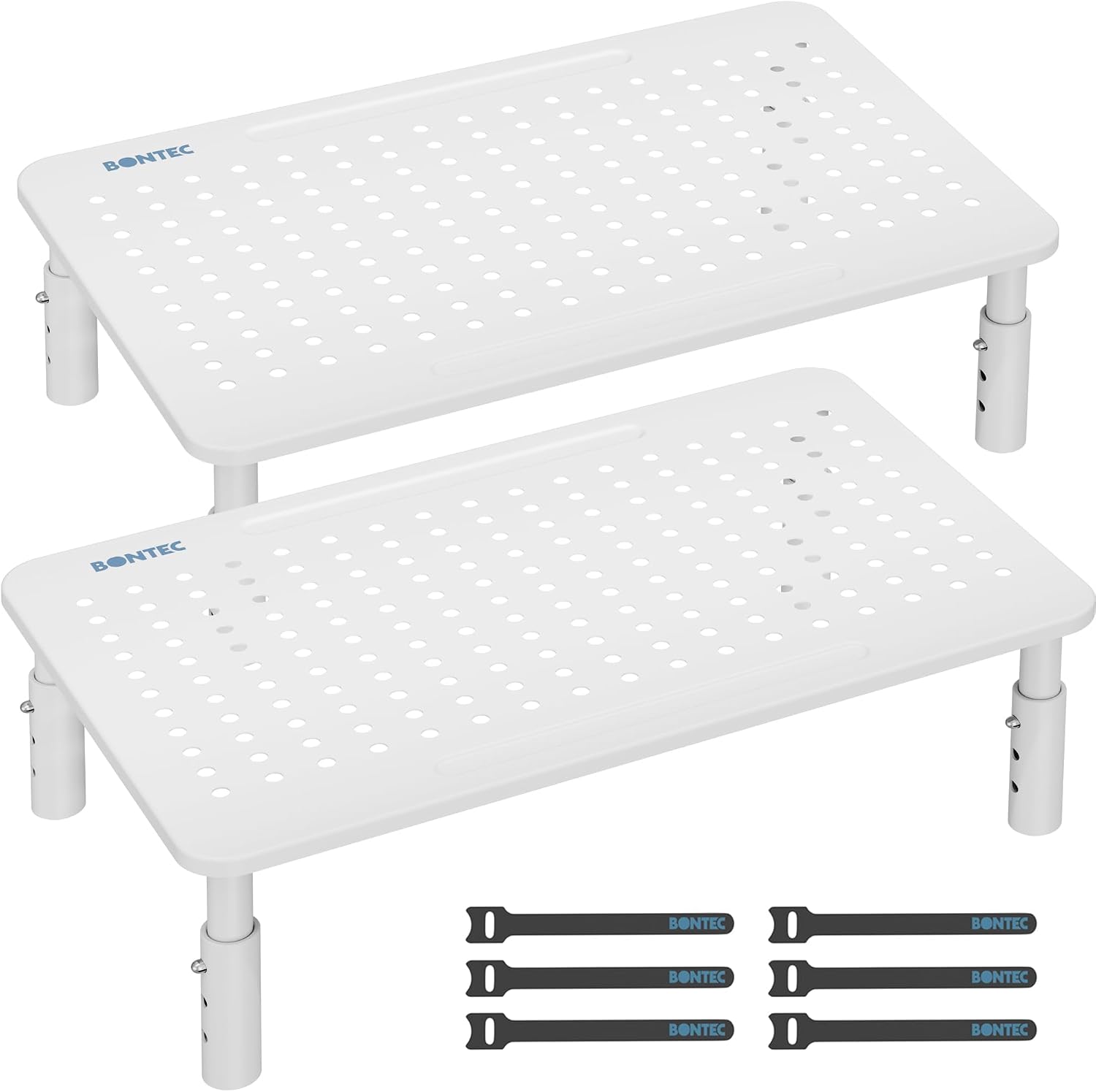 BONTEC 2 Pack Adjustable Monitor Stand Riser with Drawer, Supports 44lbs | Ergonomic Mesh Platform for Desk, Ventilated Laptop and PC Use with Cable Management for a Cooler, Organized Workspace - Image 8