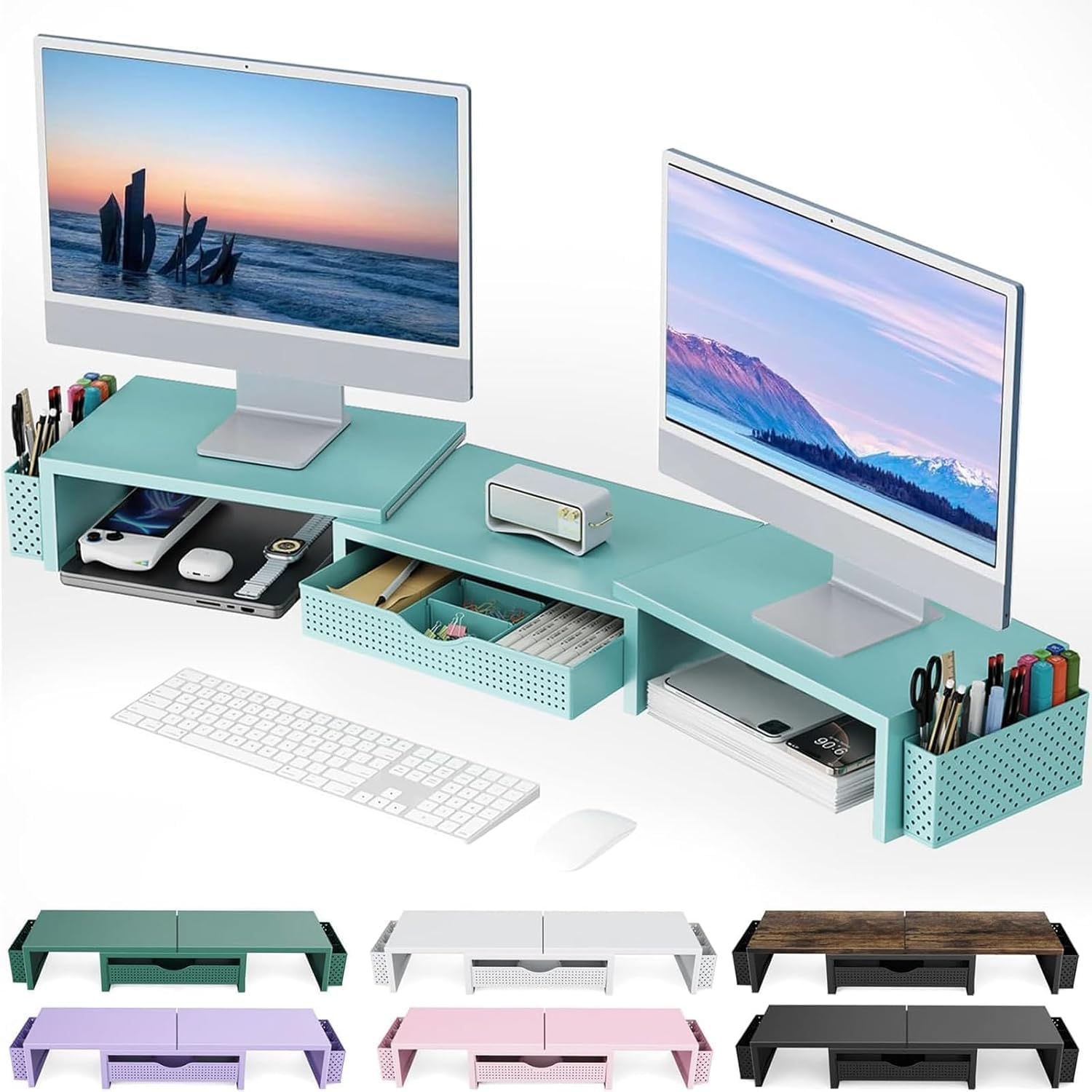gianotter Dual Monitor Stand Riser With Drawer and 2 Pen Holders | Computer Monitor Stand Desk Organizer and Accessories Desk Shelf for Top of Desk (Pink) - Image 11