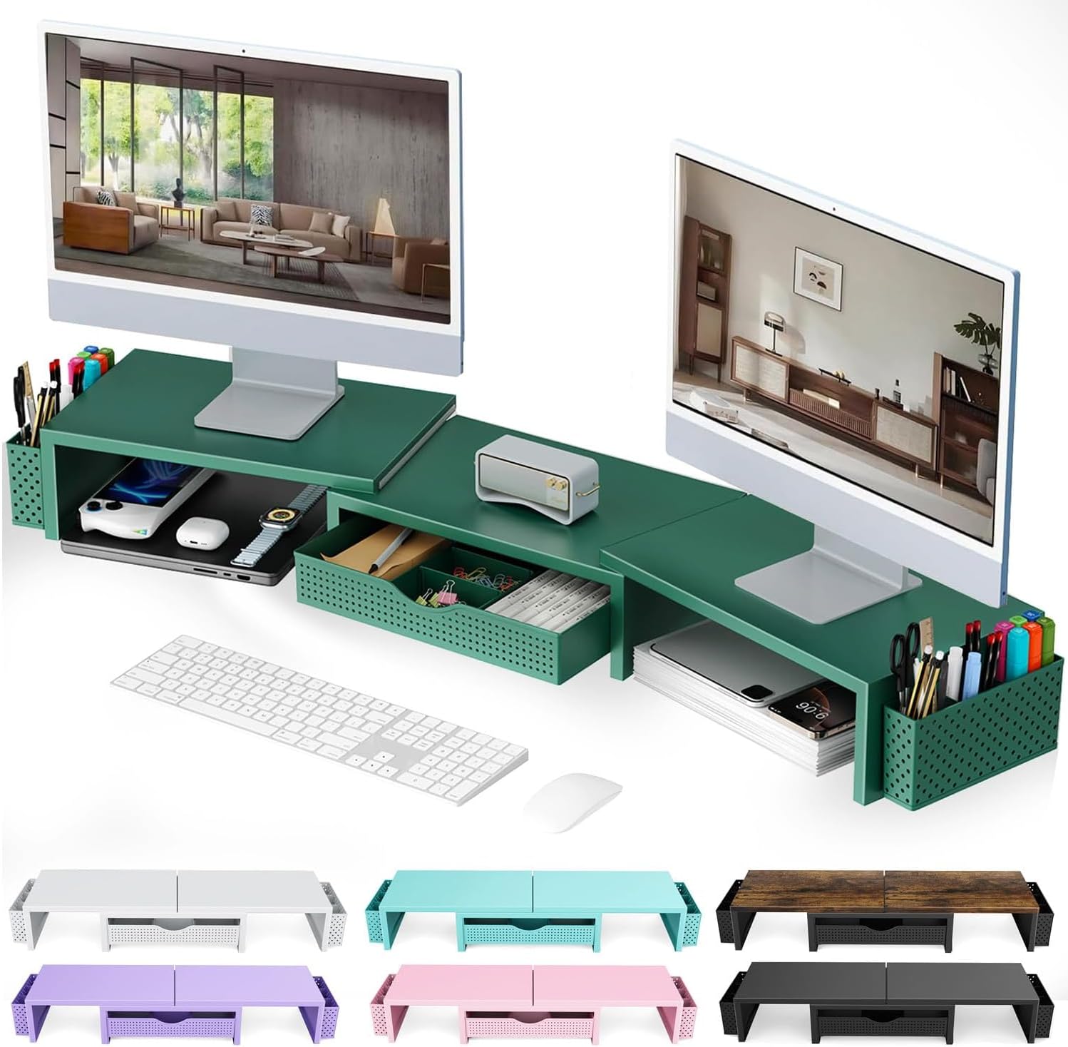 gianotter Dual Monitor Stand Riser With Drawer and 2 Pen Holders | Computer Monitor Stand Desk Organizer and Accessories Desk Shelf for Top of Desk (Pink) - Image 13