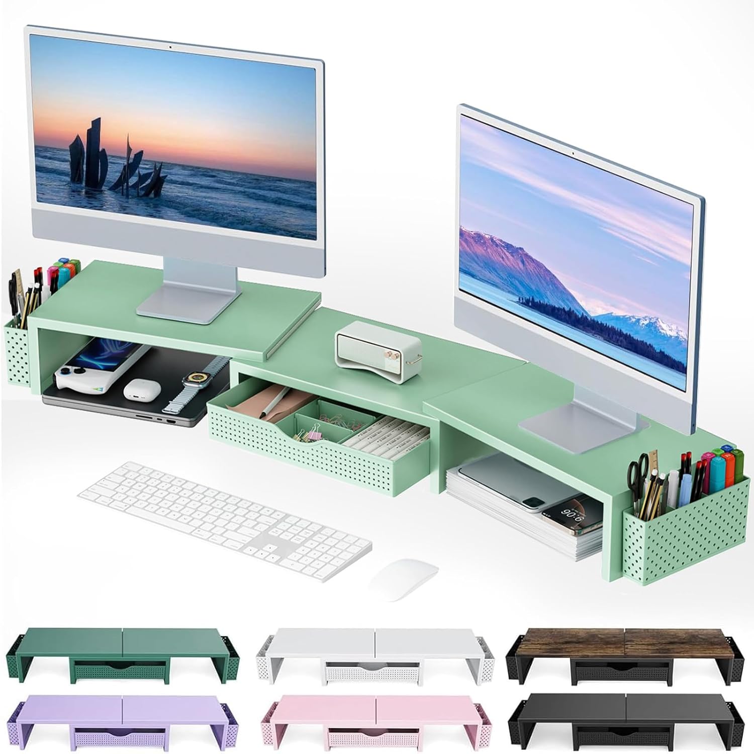 gianotter Dual Monitor Stand Riser With Drawer and 2 Pen Holders | Computer Monitor Stand Desk Organizer and Accessories Desk Shelf for Top of Desk (Pink) - Image 8