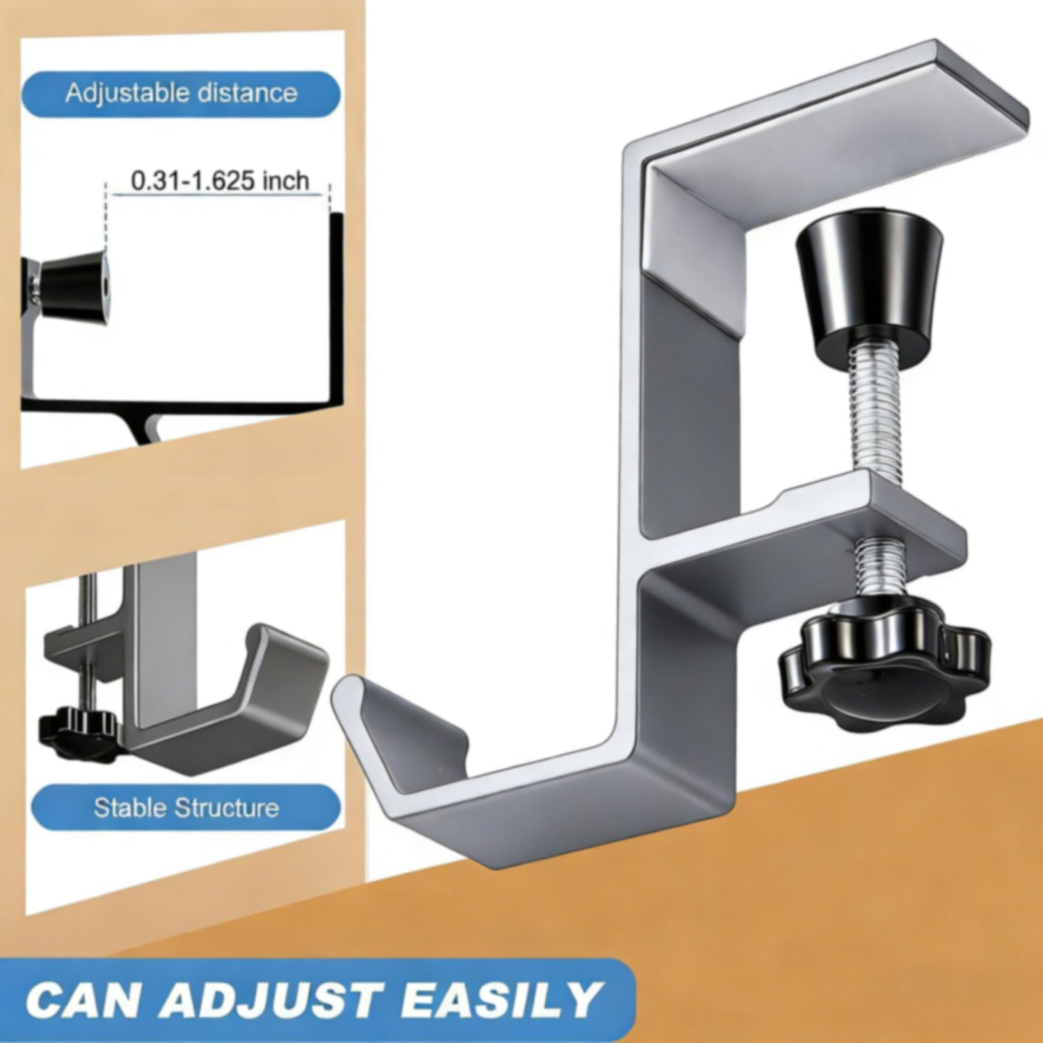 Headphone Stand - Aluminum Alloy Headphone Holder, Under Headset Stand for Desk Fit for PC Gaming Headset Hanger Hook Suitable for Office, Computer, Student Class Desk, Handmade Creator Table (Grey) - Image 6
