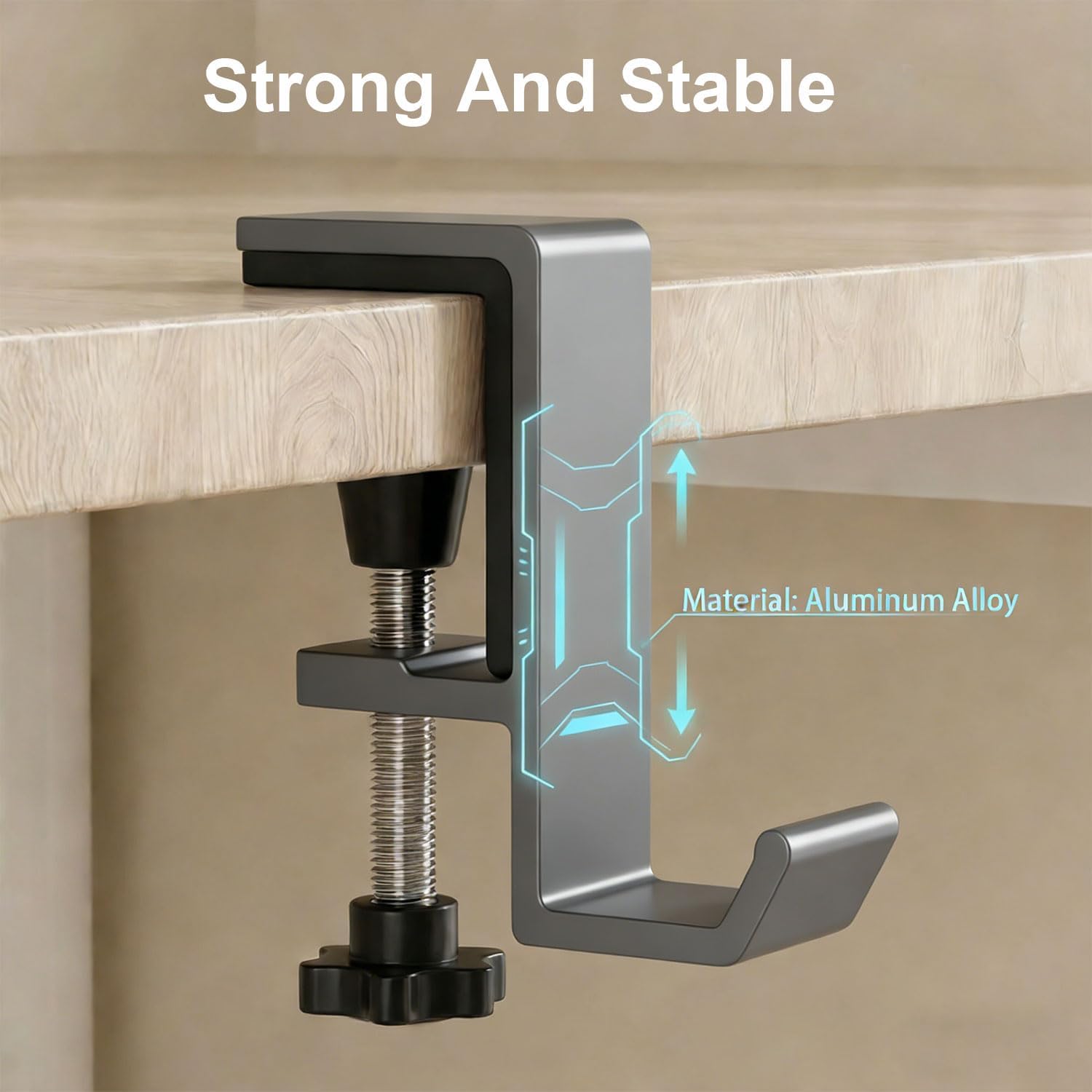 Headphone Stand - Aluminum Alloy Headphone Holder, Under Headset Stand for Desk Fit for PC Gaming Headset Hanger Hook Suitable for Office, Computer, Student Class Desk, Handmade Creator Table (Grey) - Image 8