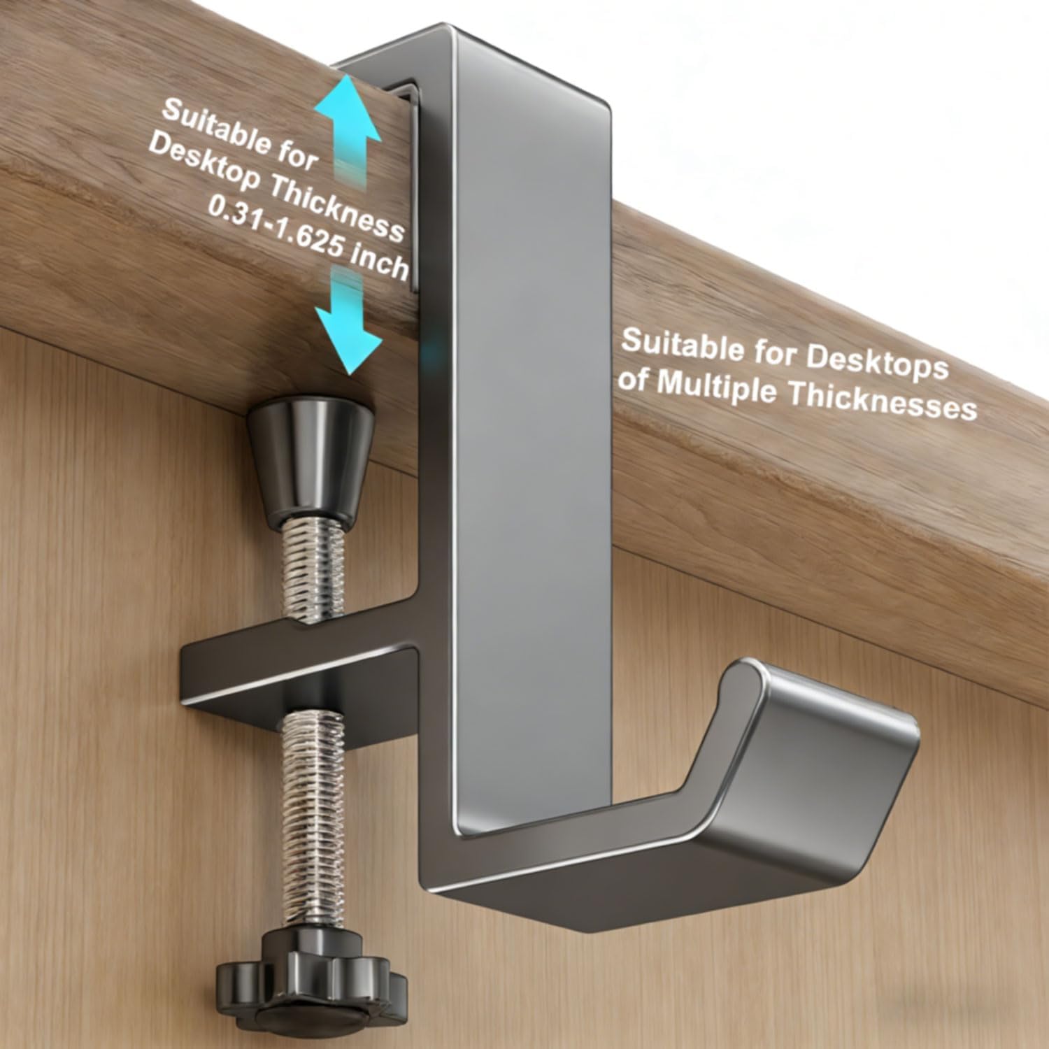 Headphone Stand - Aluminum Alloy Headphone Holder, Under Headset Stand for Desk Fit for PC Gaming Headset Hanger Hook Suitable for Office, Computer, Student Class Desk, Handmade Creator Table (Grey) - Image 5