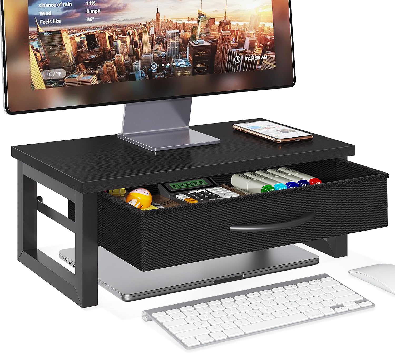 HEWORLIF Computer Monitor Stand Riser with Drawer, 2-Tier Desk Accessories & Workspace Organizers, Laptop Stand for Desk with Storage, Office Organization, Wood - Image 10