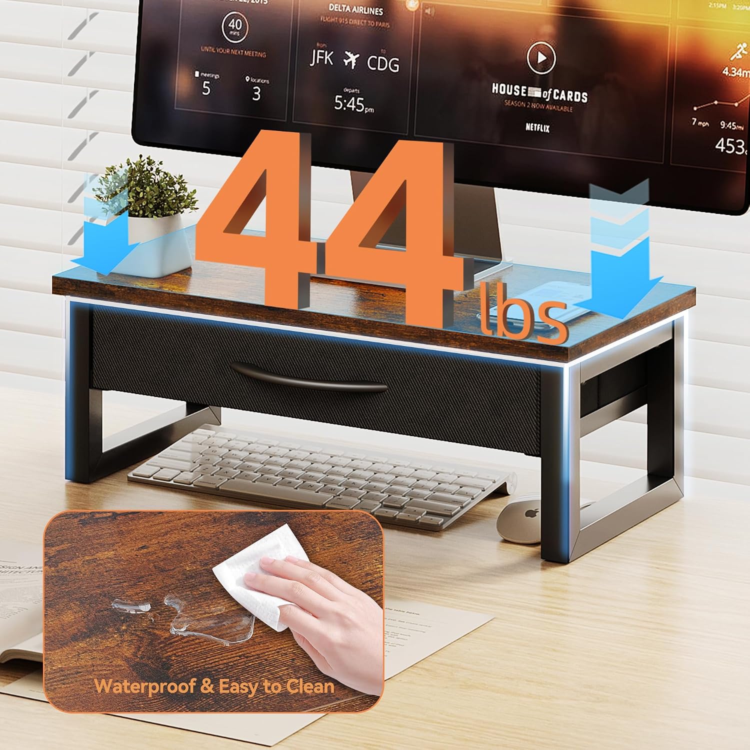 HEWORLIF Computer Monitor Stand Riser with Drawer, 2-Tier Desk Accessories & Workspace Organizers, Laptop Stand for Desk with Storage, Office Organization, Wood - Image 5