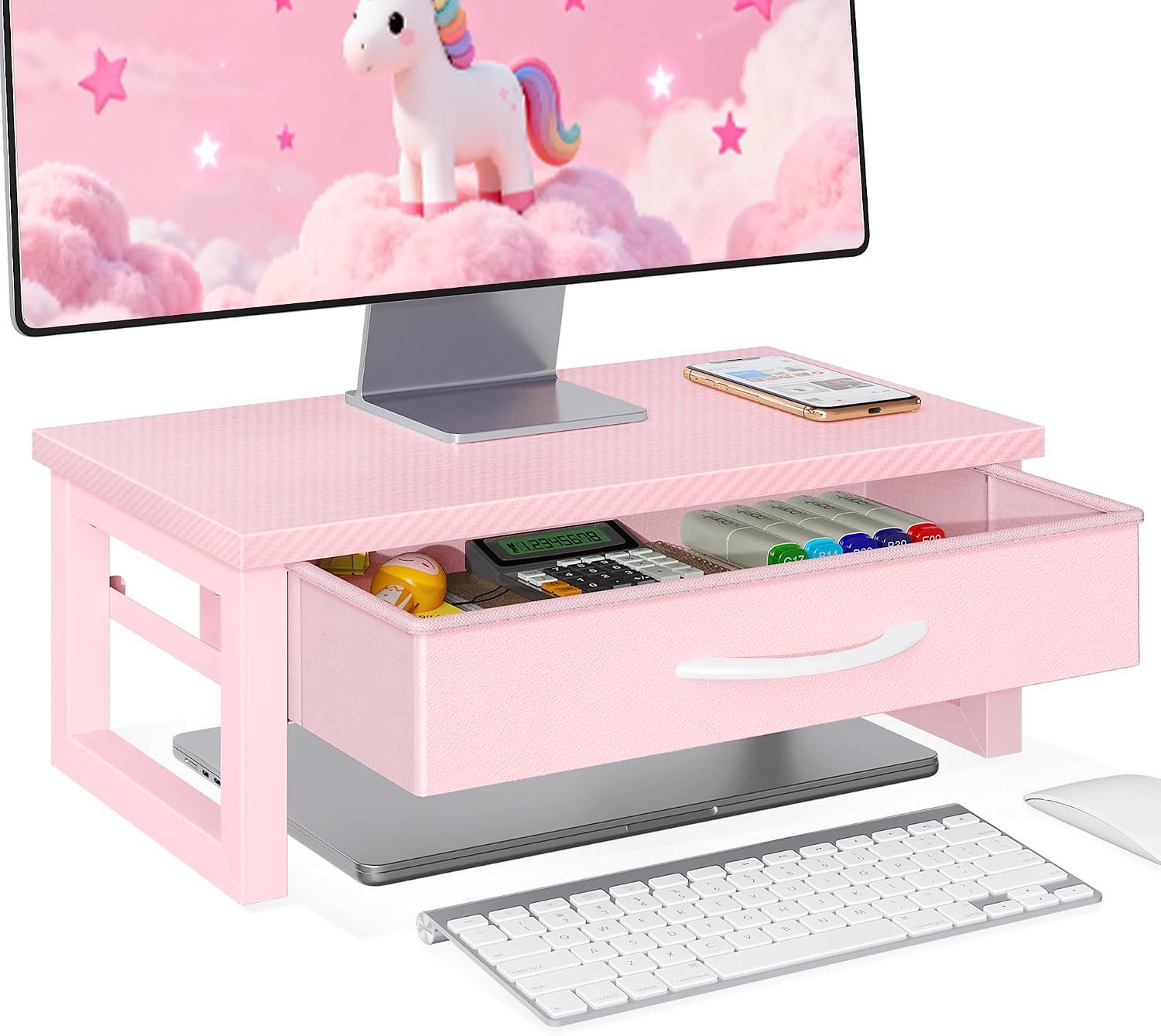 HEWORLIF Computer Monitor Stand Riser with Drawer, 2-Tier Desk Accessories & Workspace Organizers, Laptop Stand for Desk with Storage, Office Organization, Wood - Image 9
