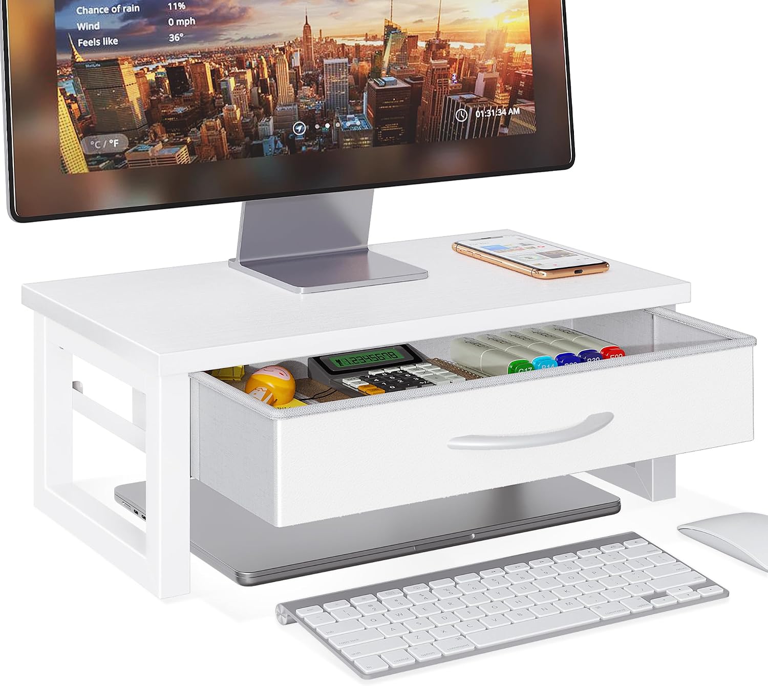HEWORLIF Computer Monitor Stand Riser with Drawer, 2-Tier Desk Accessories & Workspace Organizers, Laptop Stand for Desk with Storage, Office Organization, Wood - Image 11