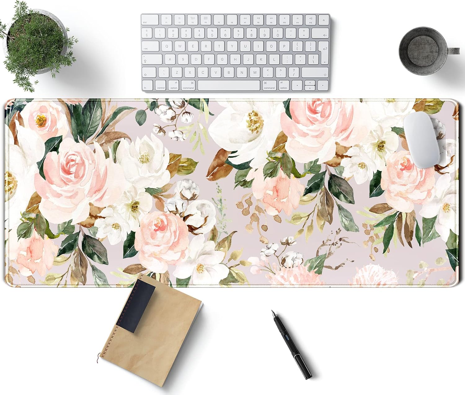 Japanese Minimalist Floral Desk Mat Aesthetic Flowers XL Large Extended Gaming Mouse Pad with Stitched Edges, Big Laptop Computer Keyboard and Mouse Mat for Girl Women Office Decor 31.5x11.8 in - Image 13