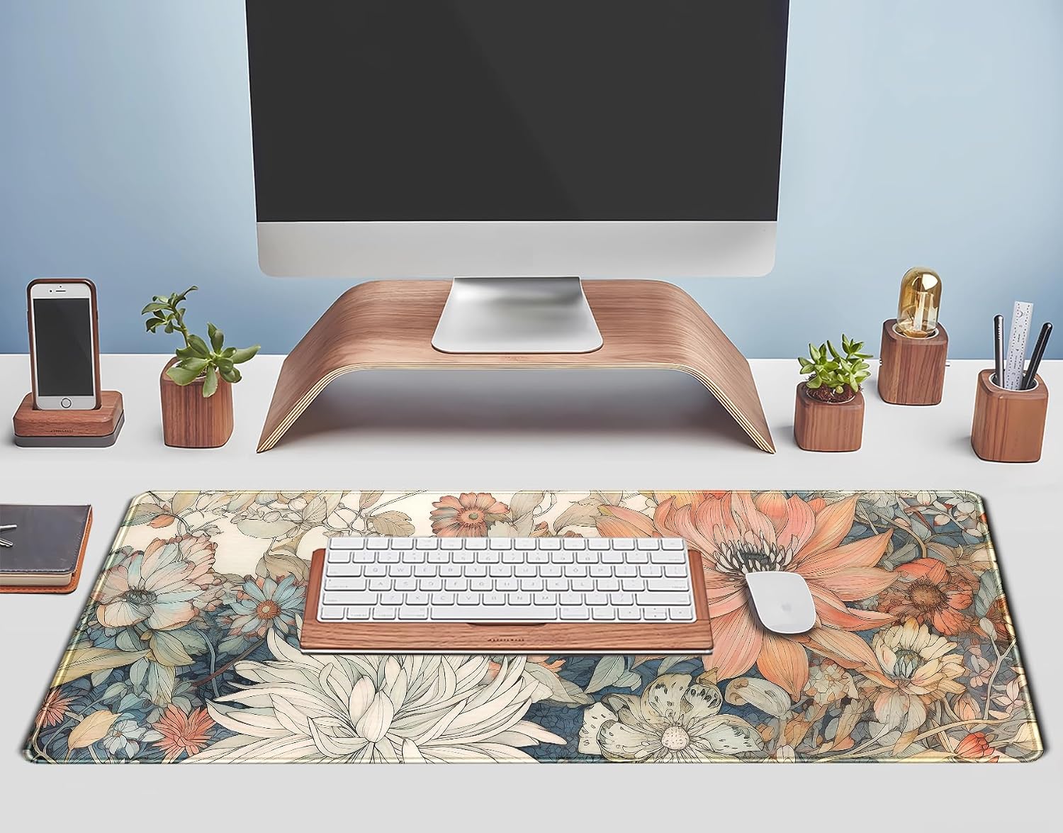 Japanese Minimalist Floral Desk Mat Aesthetic Flowers XL Large Extended Gaming Mouse Pad with Stitched Edges, Big Laptop Computer Keyboard and Mouse Mat for Girl Women Office Decor 31.5x11.8 in - Image 5