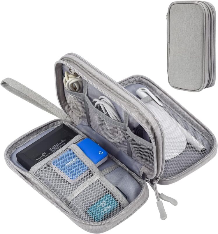 Double-Layer Cable and Electronics Travel Case — Large, Grey