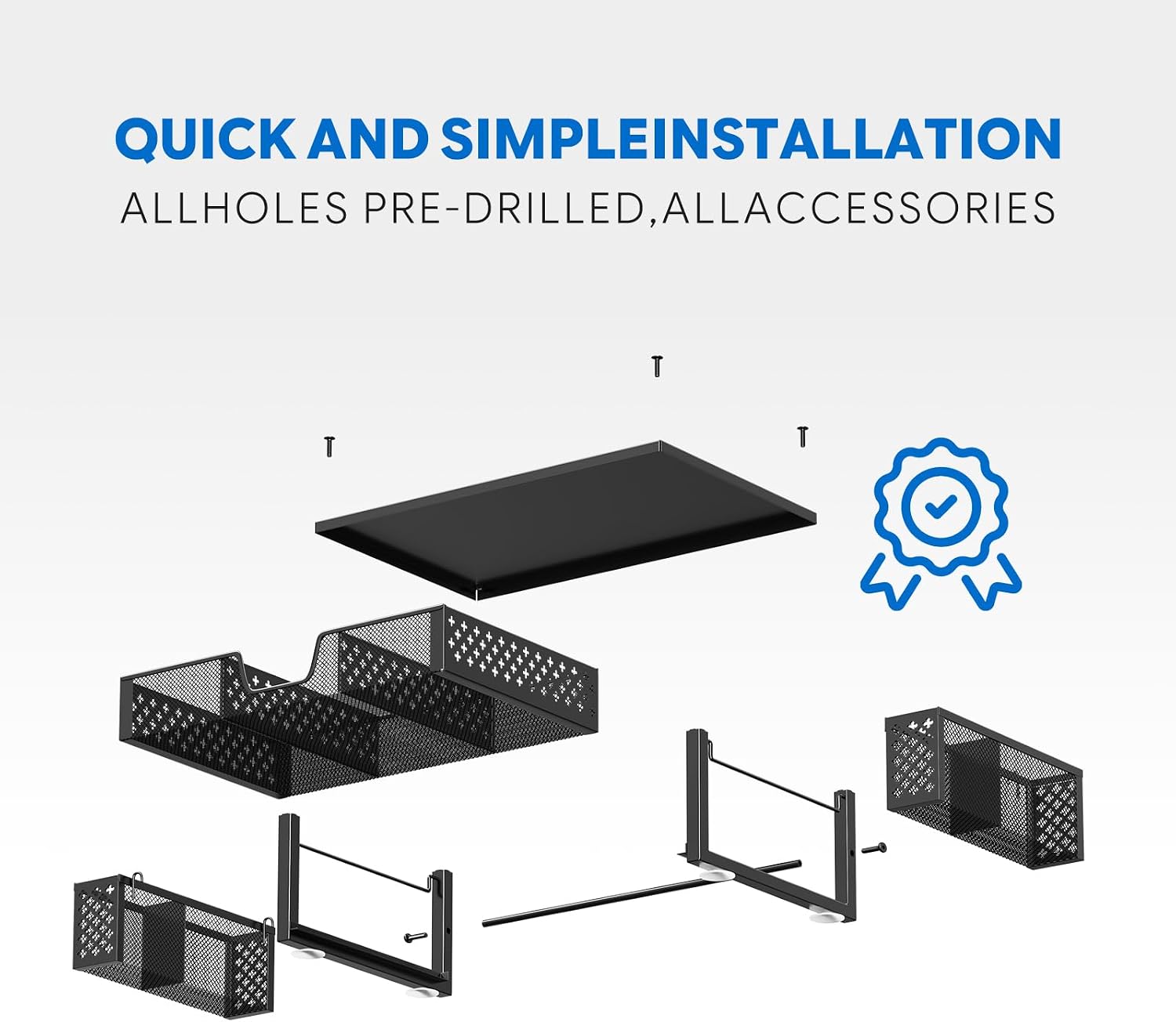 Simple Trending Desk Organizer, Computer Monitor Stand Riser, Black | Metal Laptop & Printer Stand, Desktop Organizer with Drawer & 2 Pen Holders, Anti-Slip Pads, 18.5"W x 9.5"D x 4.75"H - Image 6