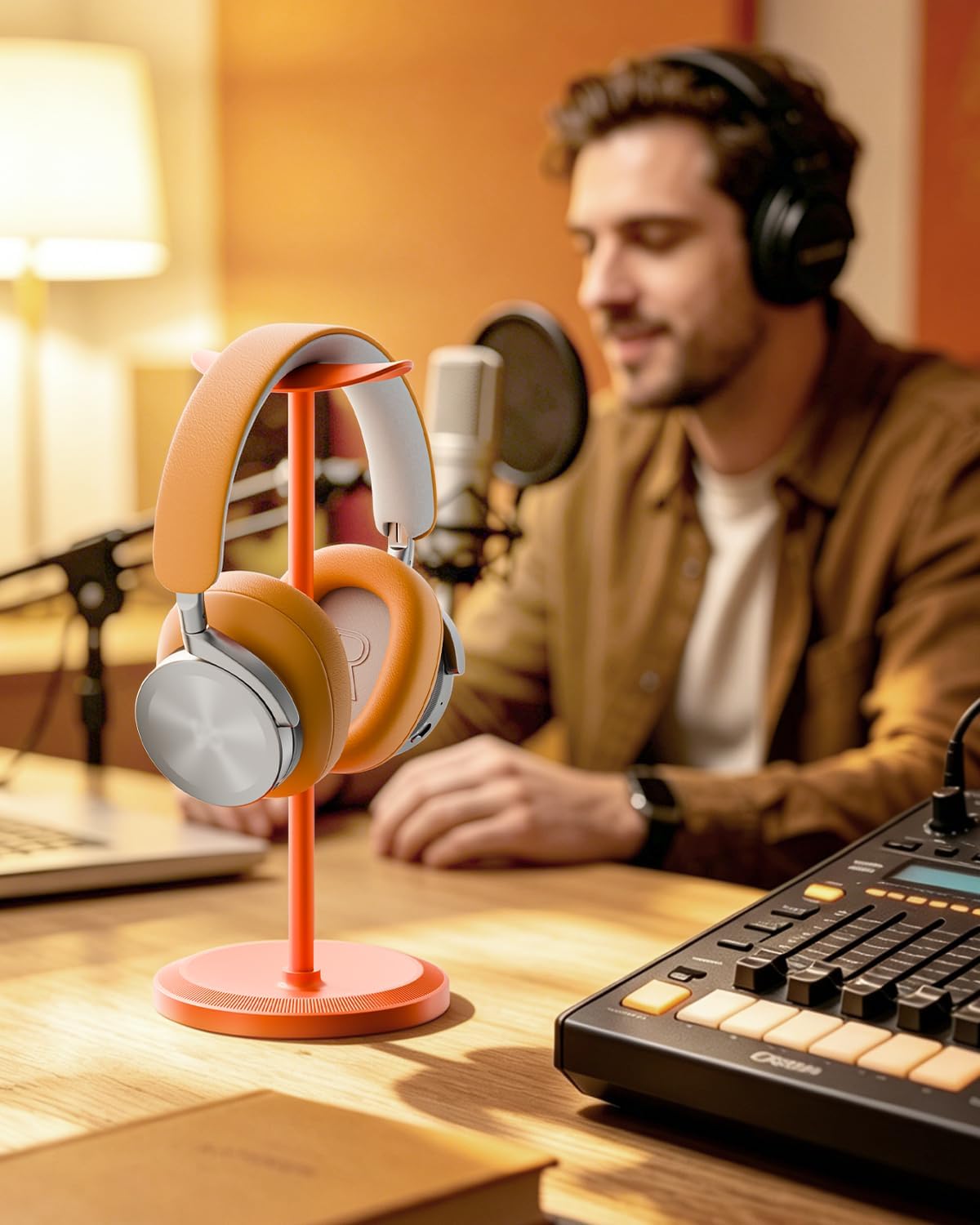 Tiiletzote Headphone Stand, Desktop Headset Holder, Orange | Earphone Stand, Gaming Headphone Hanger, Enlarged Headrest Heavy Base, Office Desk Accessories for All Headphones Size - Image 8
