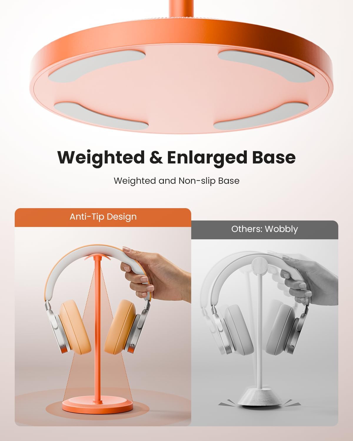 Tiiletzote Headphone Stand, Desktop Headset Holder, Orange | Earphone Stand, Gaming Headphone Hanger, Enlarged Headrest Heavy Base, Office Desk Accessories for All Headphones Size - Image 4