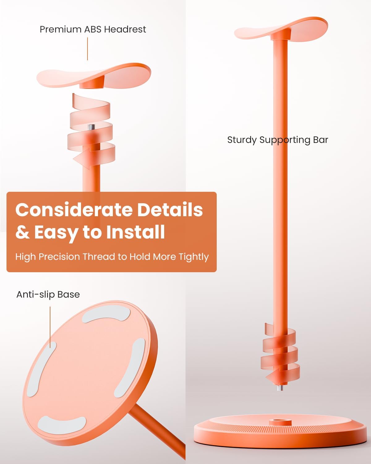 Tiiletzote Headphone Stand, Desktop Headset Holder, Orange | Earphone Stand, Gaming Headphone Hanger, Enlarged Headrest Heavy Base, Office Desk Accessories for All Headphones Size - Image 7
