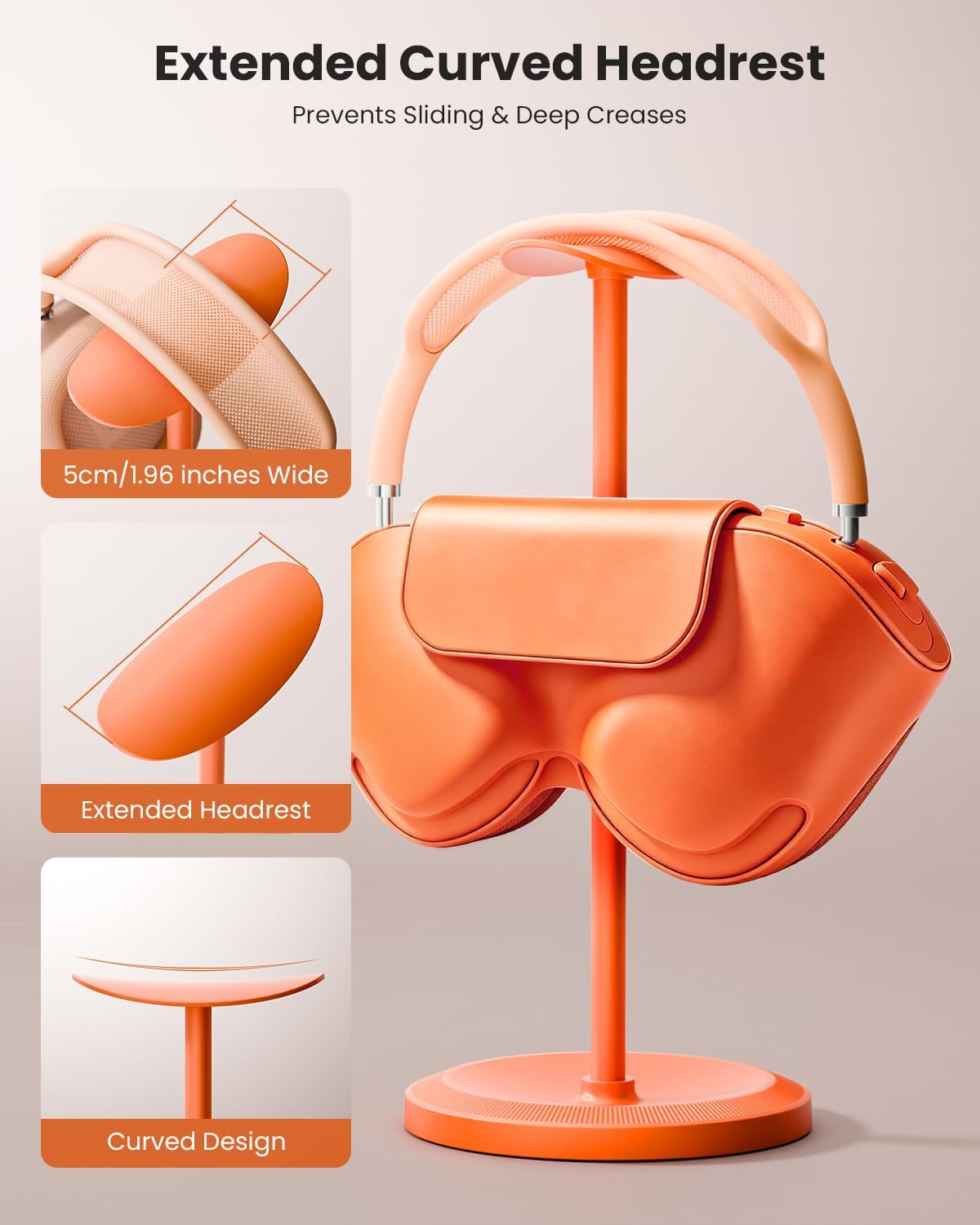 Tiiletzote Headphone Stand, Desktop Headset Holder, Orange | Earphone Stand, Gaming Headphone Hanger, Enlarged Headrest Heavy Base, Office Desk Accessories for All Headphones Size - Image 5