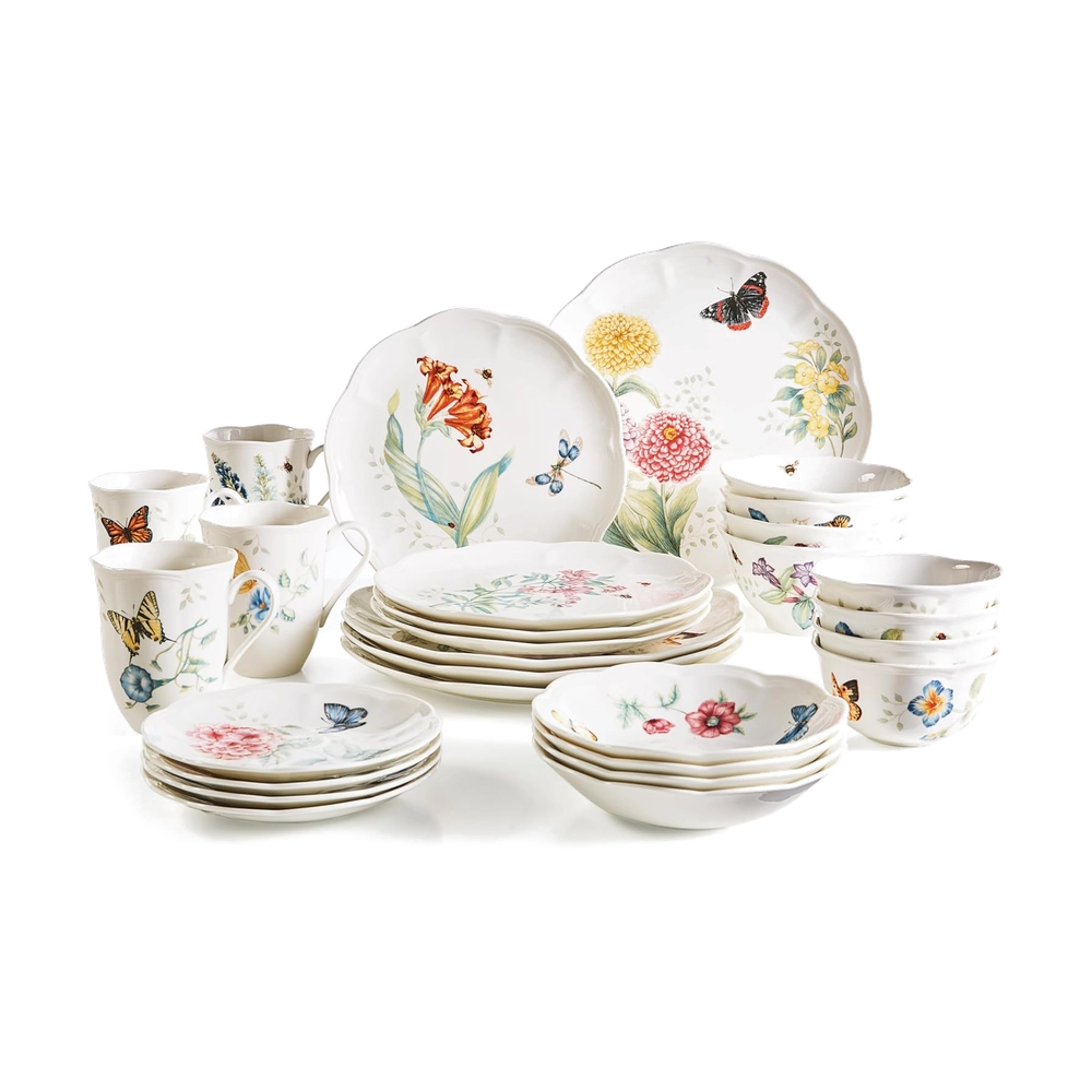 Butterfly Meadow Porcelain Dinnerware Set – 18-Piece Floral Design